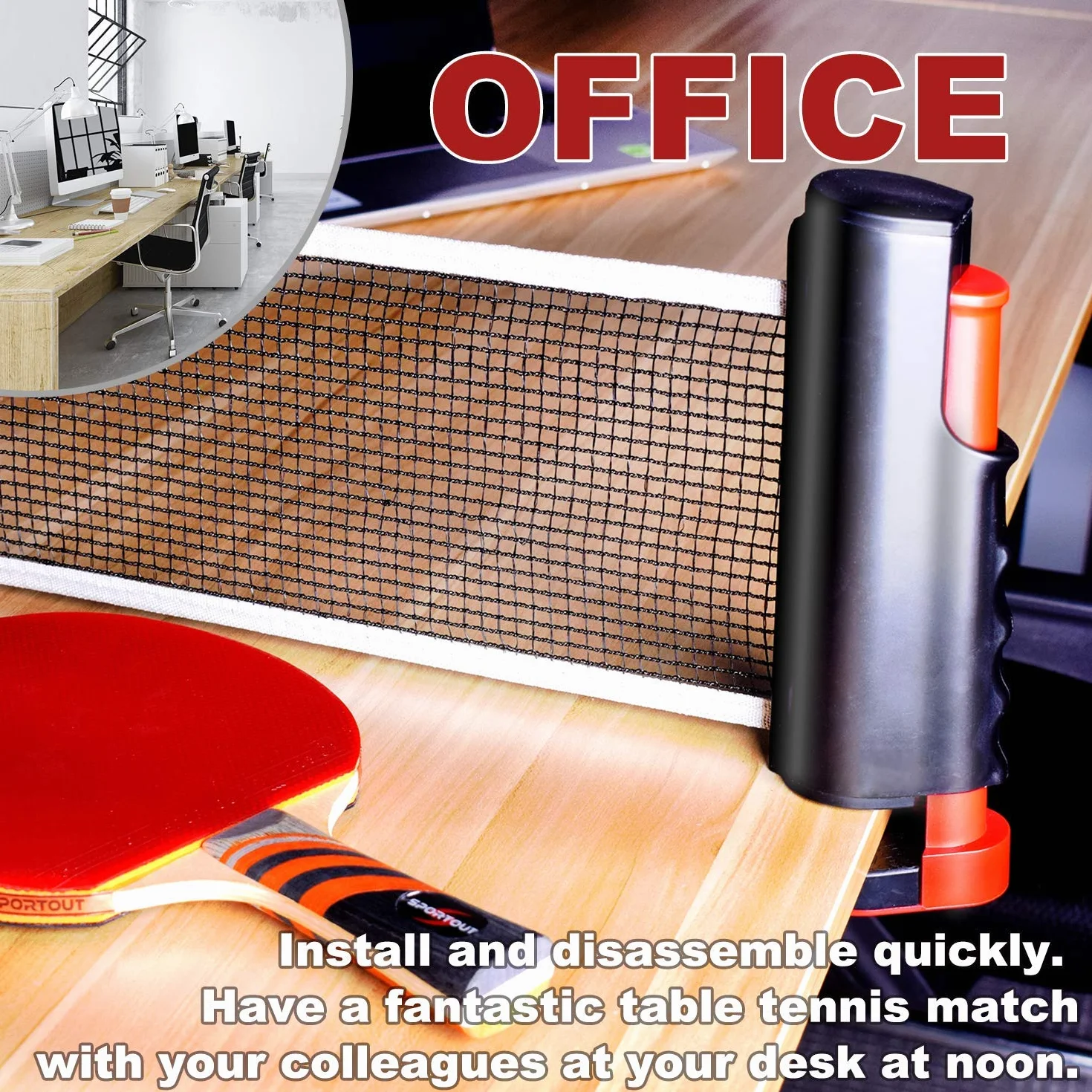 Filet de ping-pong rétractable Sportout avec support