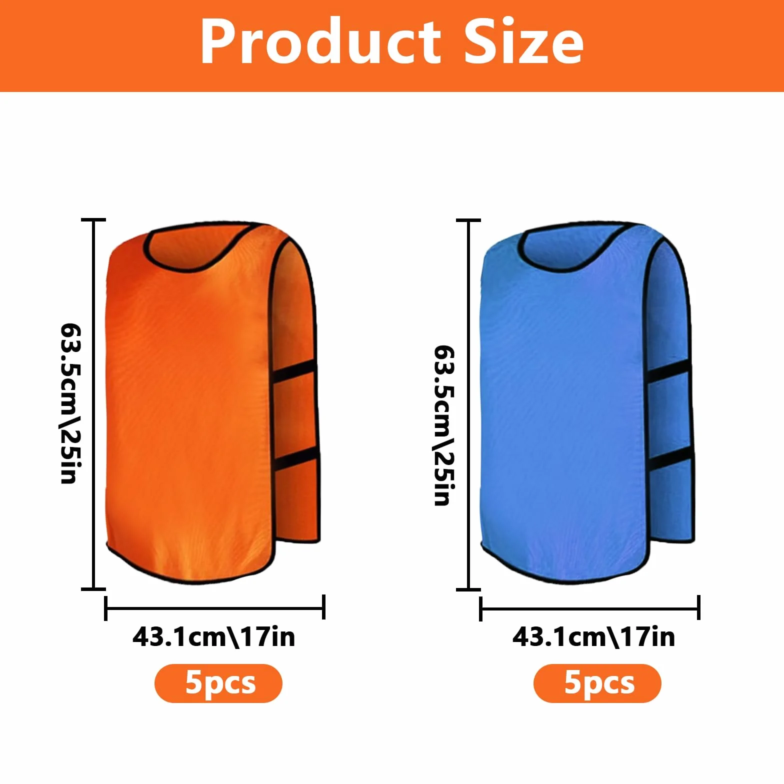 Lot de 10 gilets d'entraînement de football réversibles orange/bleu pour enfants, jeunes et adultes
