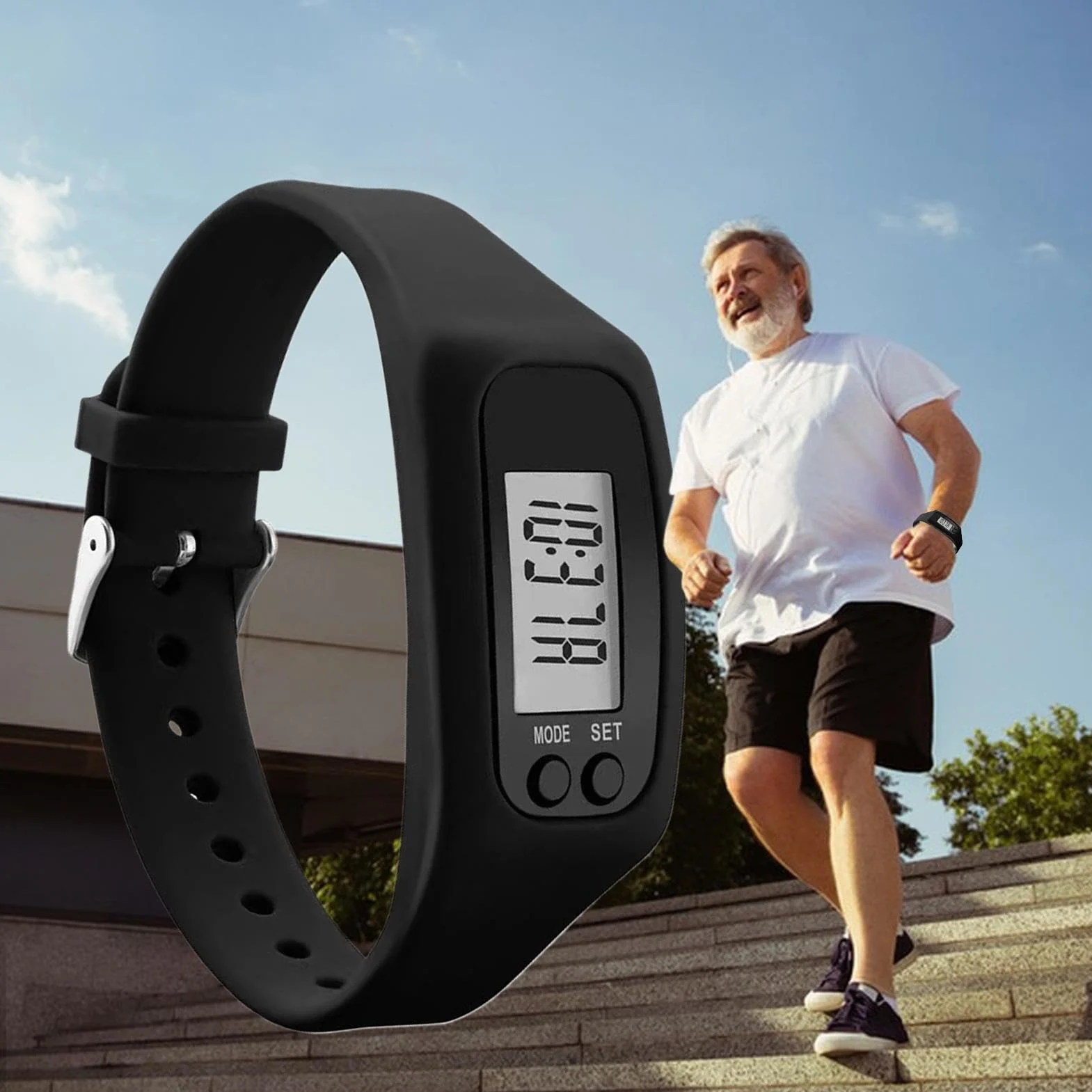 Montre Podomètre Grand Écran Traqueur d'Activité Physique pour Hommes Femmes Seniors Marche Jogging Randonnée