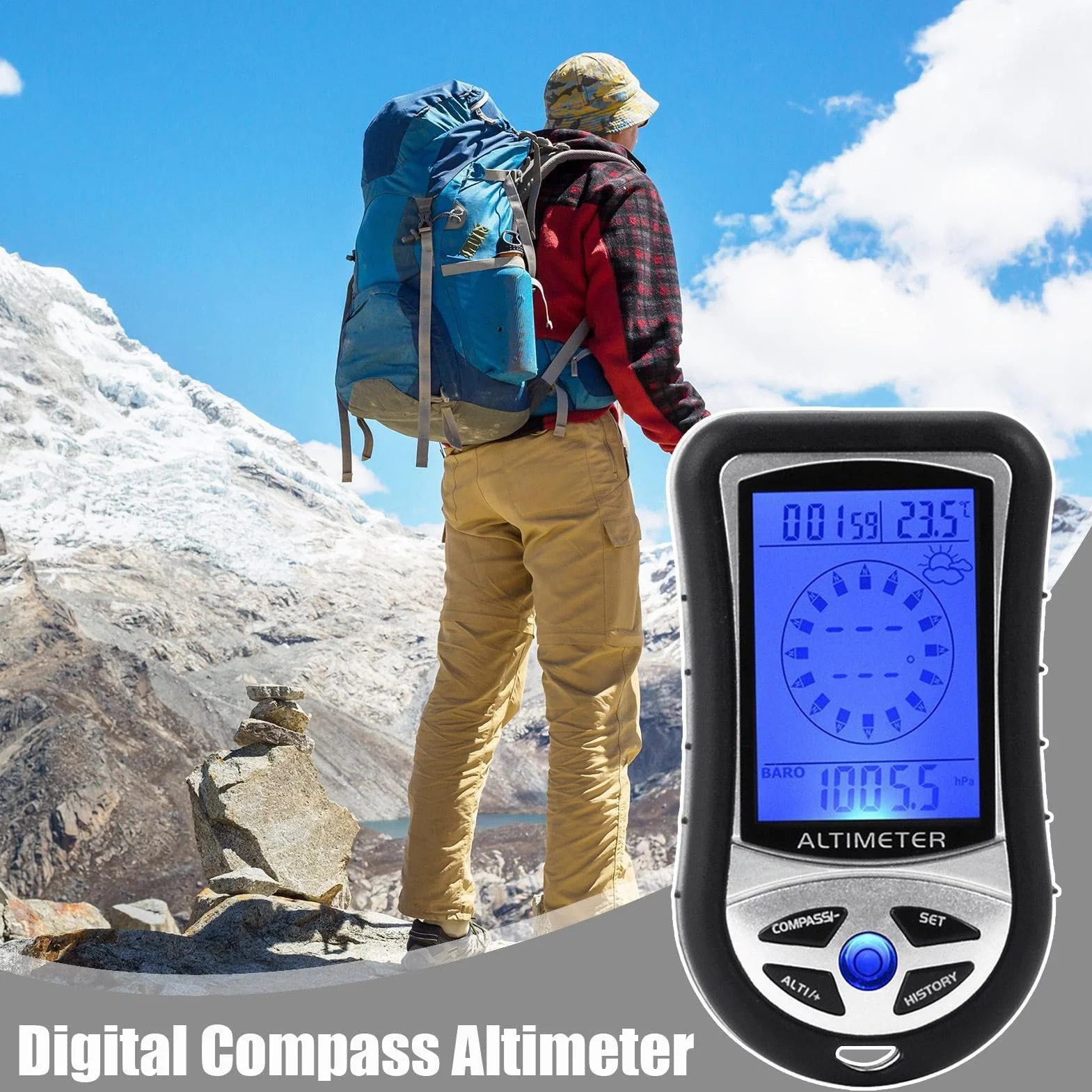 Altimètre Numérique Boussole GPS Navigation Électronique Portative Baromètre Thermomètre Randonnée Pêche