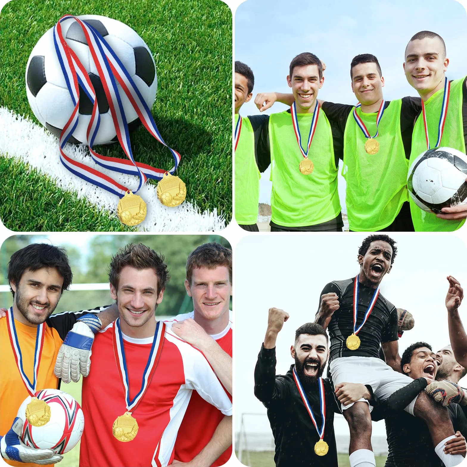 Médailles de Football en Métal Doré avec Ruban, 12 Pièces pour Adolescents et Adultes, Compétitions Sportives