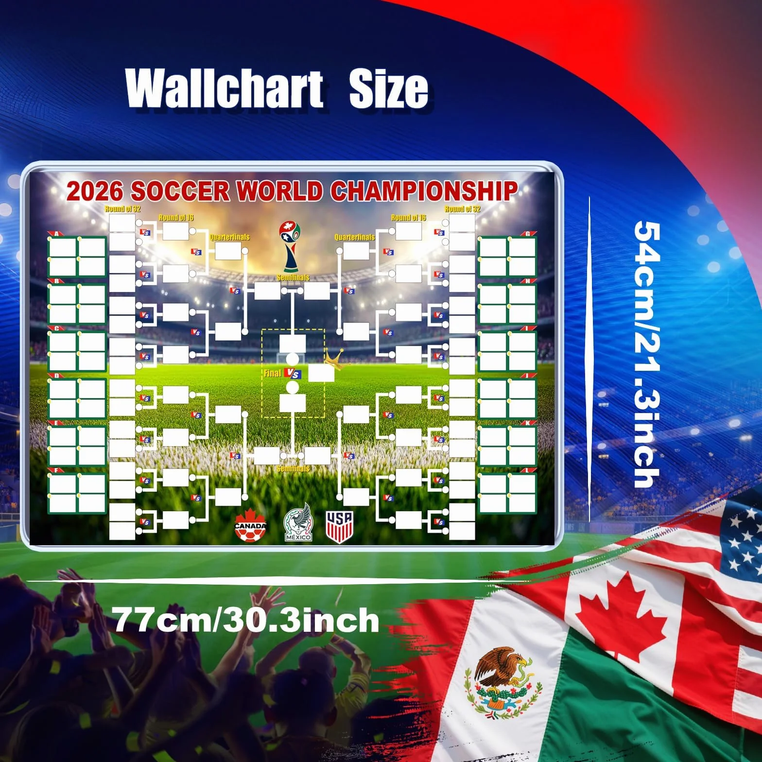 Affiche Coupe du Monde 2026 Double Face 77x54 cm Décoration Football