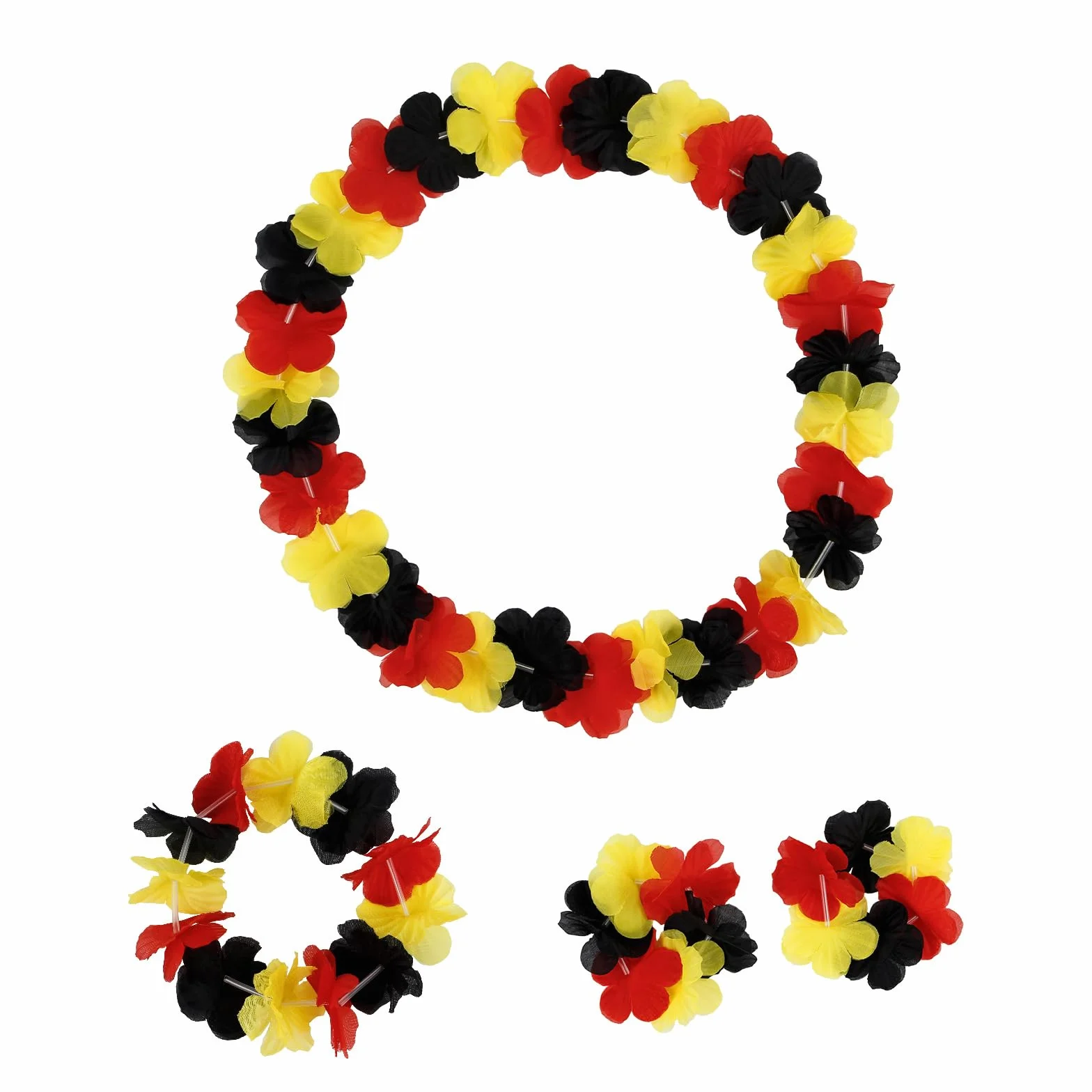 SSKHE Lei Hawaïenne Noir Rouge Or Ensemble 2 Bandeaux 2 Colliers 4 Bracelets