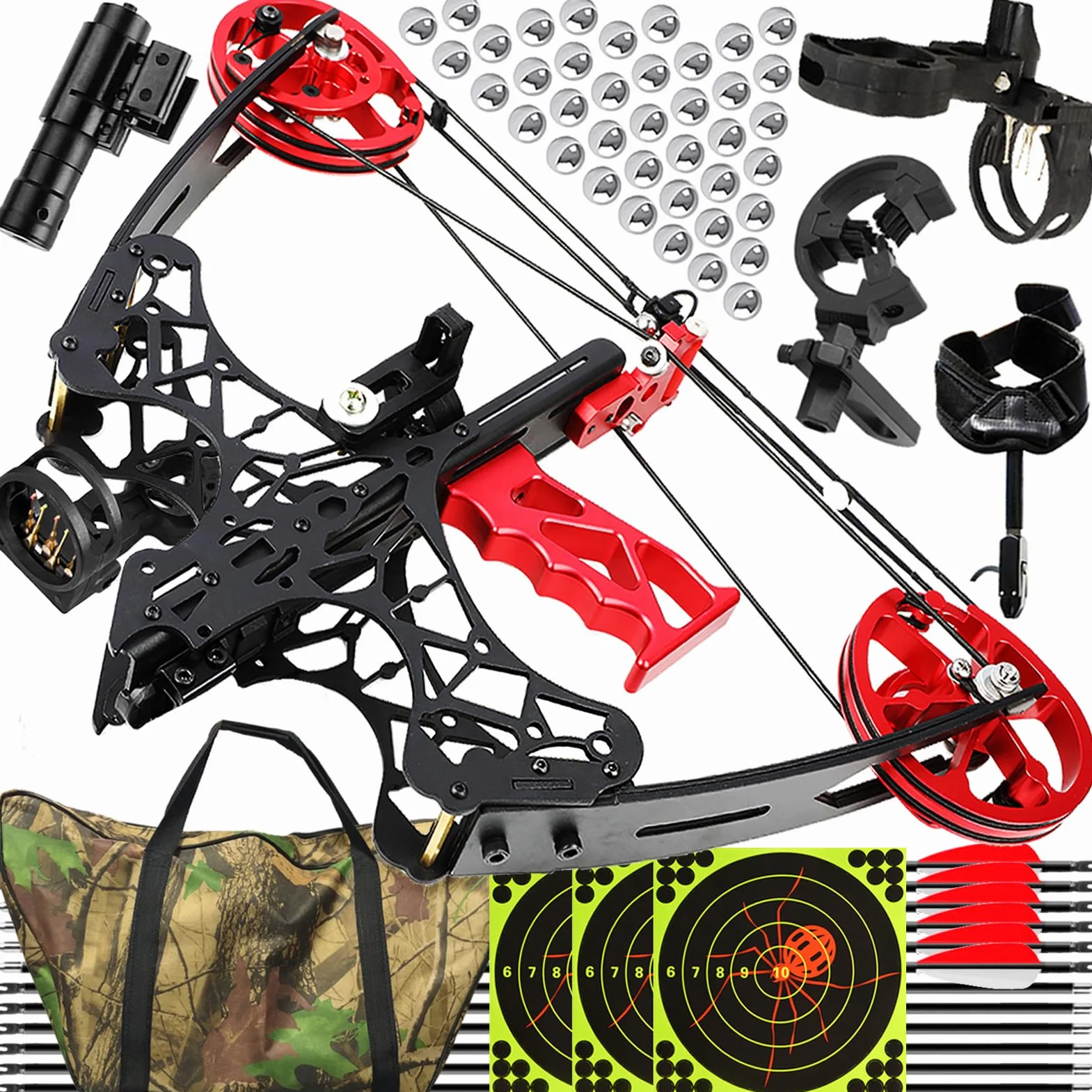 Kit Arc à Poulies Mini Arc Compound 45 lbs Tir à l'arc Chasse Droitier Gaucher