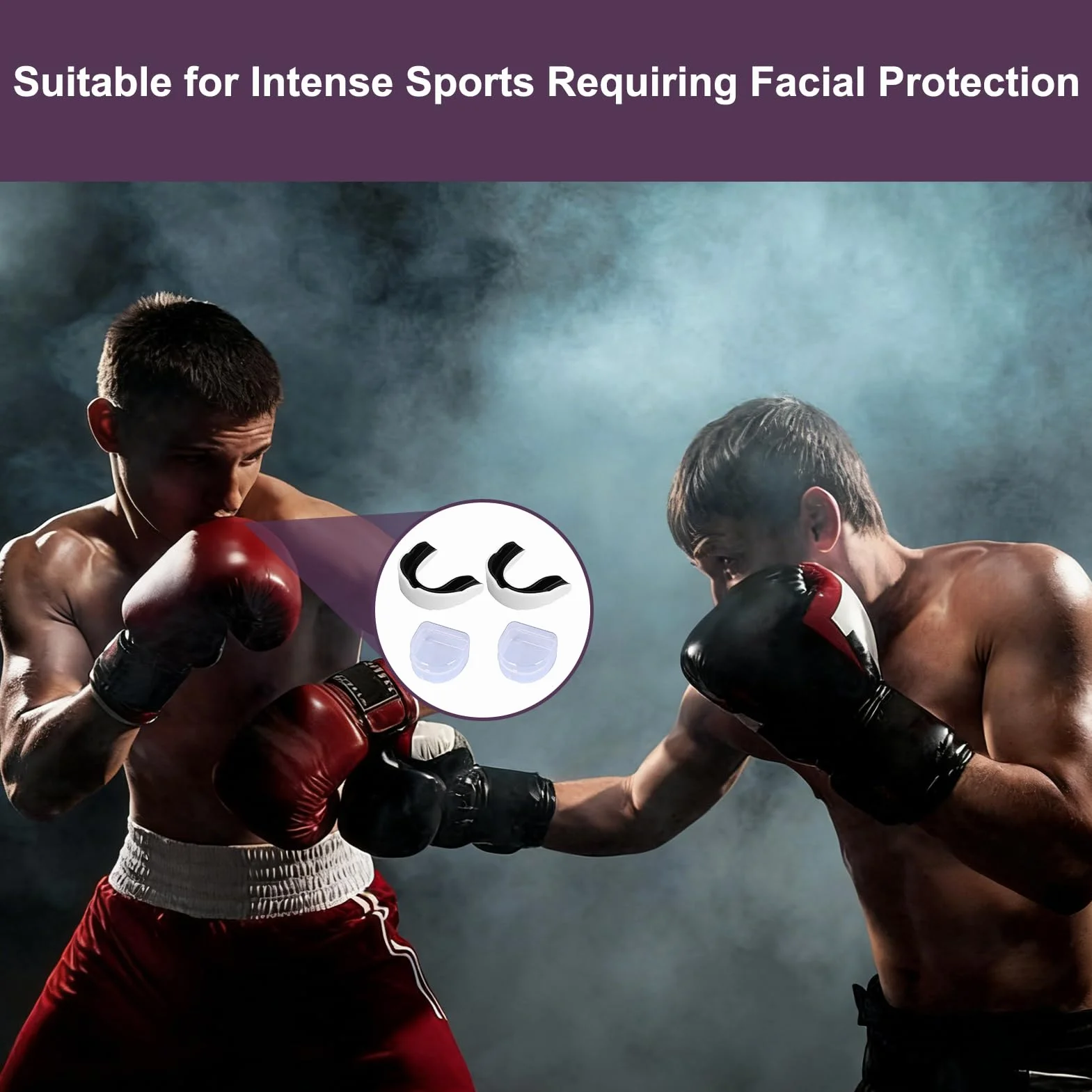 Protège Dents Boxe MMA Silicone Ajustable avec Boîte de Rangement 2 Pièces
