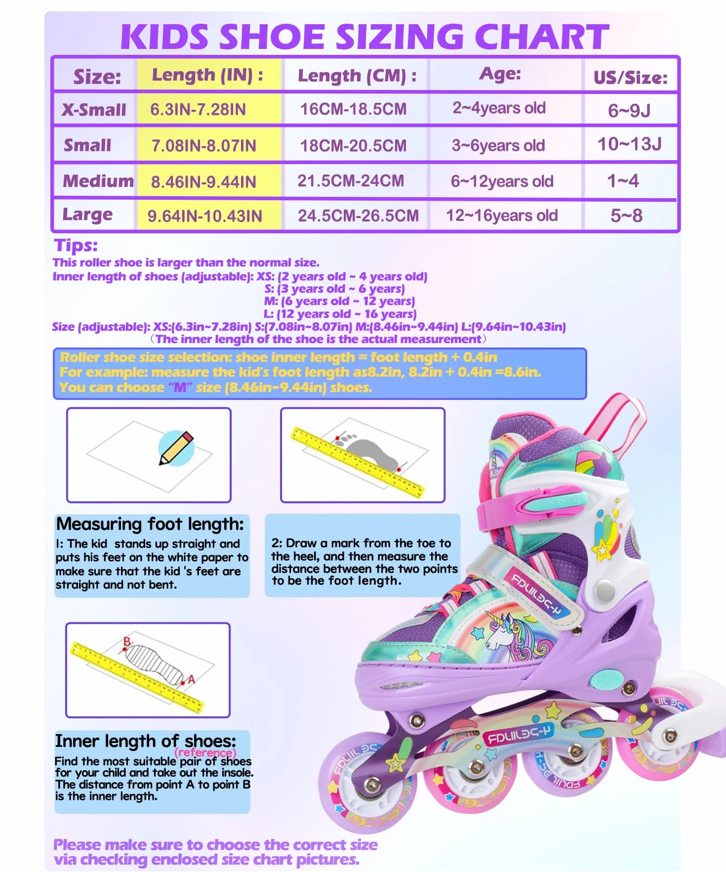 Licorne Rollers Enfant Roues Lumineux Patins à Roulettes Alignées Taille Ajustable Quad Filles Débutants