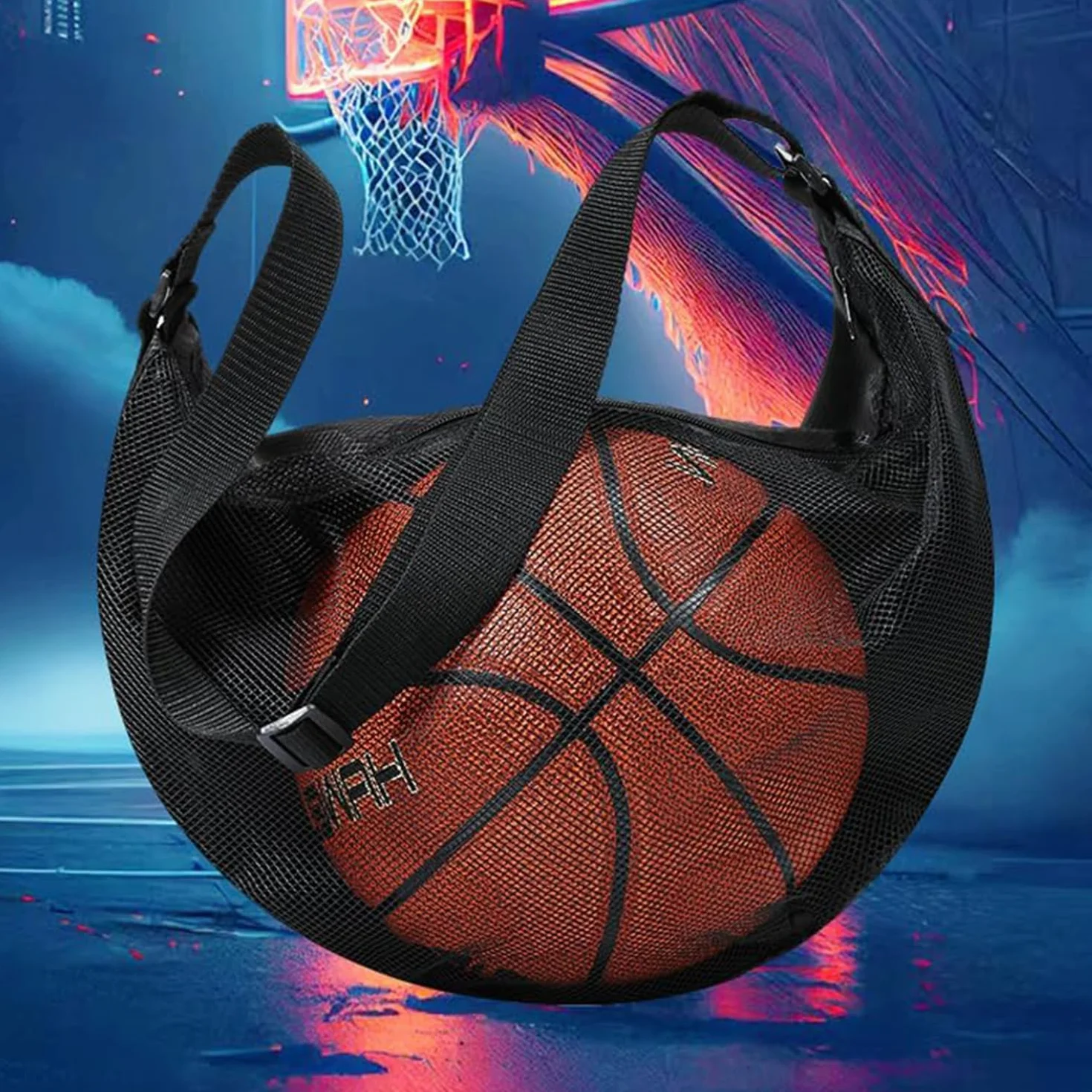 Sac de sport en maille filet WUBAYI avec mousqueton pour basket-ball football