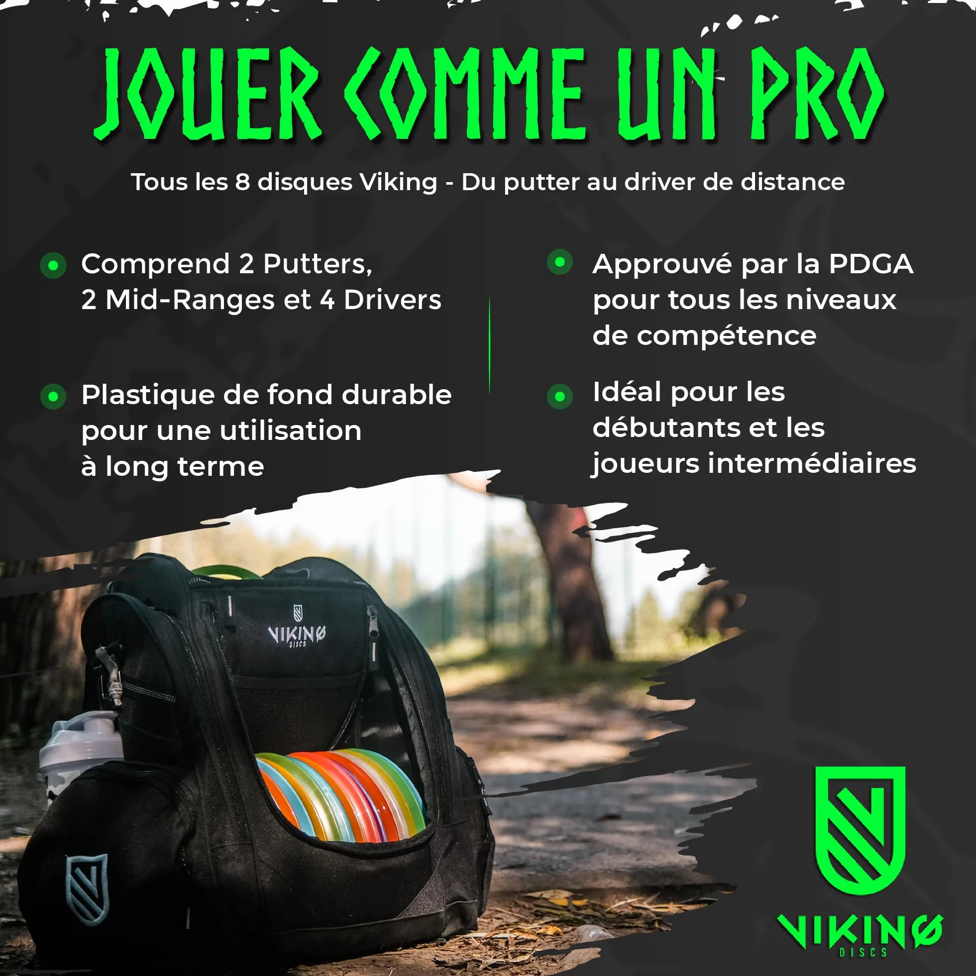 Viking Discs Ground Disc Golf Set 8 Frisbees PDGA Approuvés Putter Mid-Range Fairway Driver Distance Driver