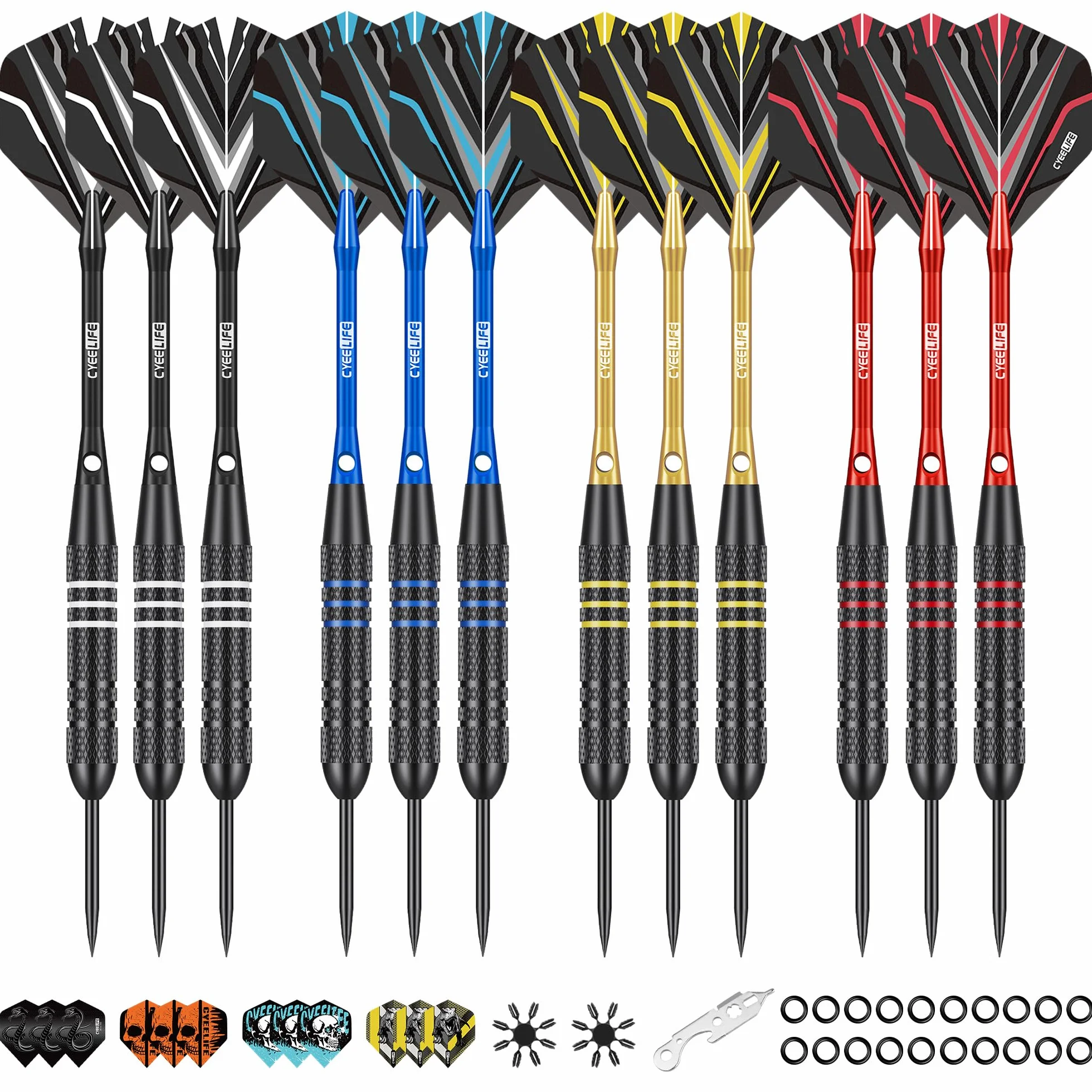 CyeeLife Fléchettes Pointe Acier, 12 Professionnelles Fléchettes avec tiges Aluminium, Set