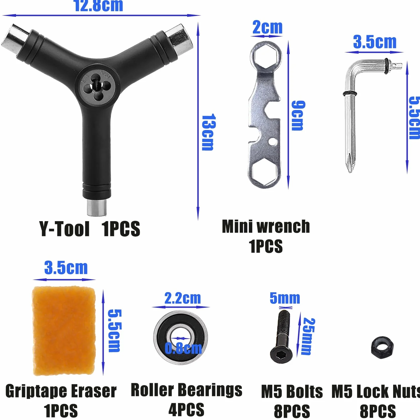 Y-Tool multifonction portable pour skateboard avec clé Allen six pans 15 pièces