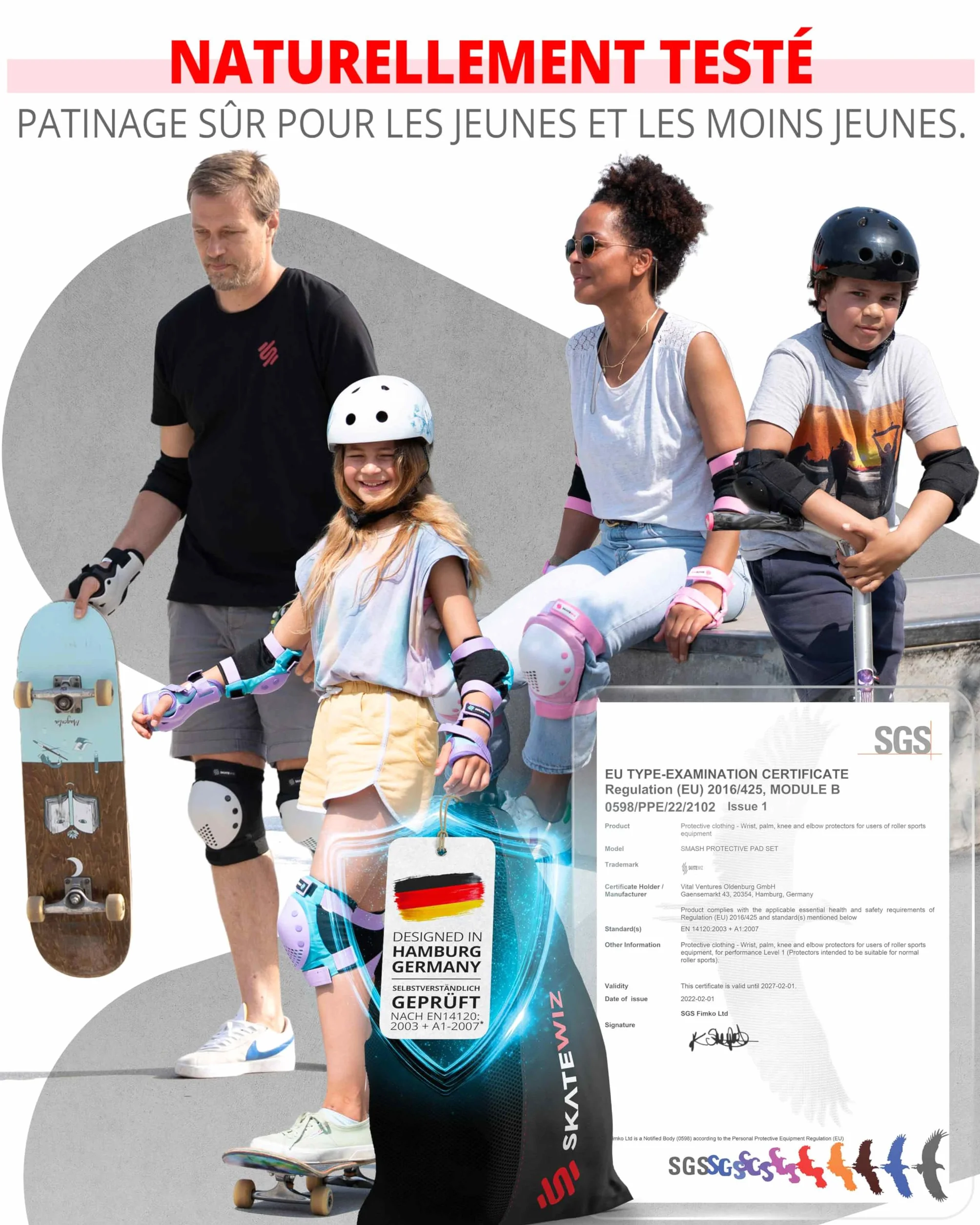 SKATEWIZ Protection Roller Enfant Adulte Skateboard BMX Velo Genouillère 6pc