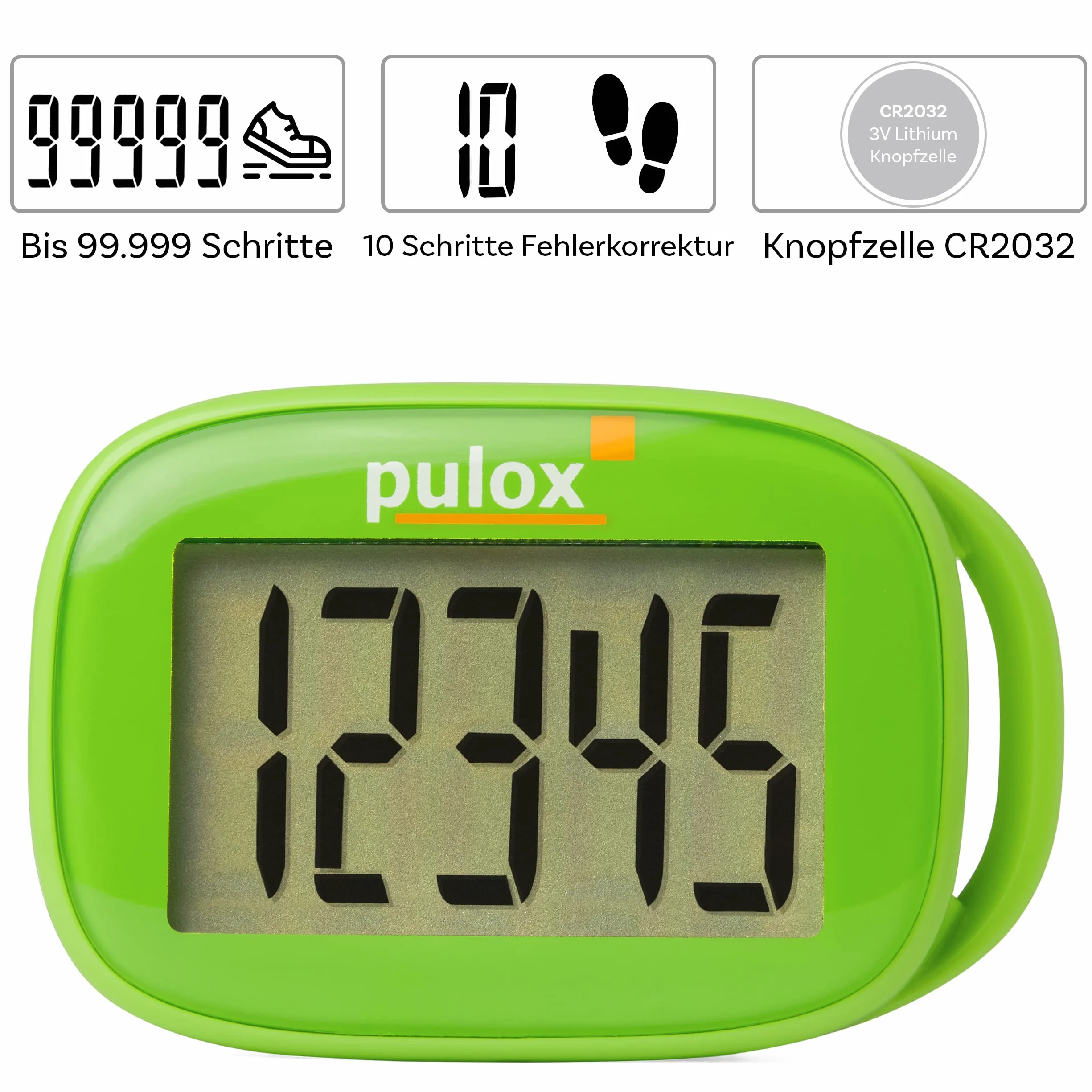 Pulox Podomètre PS-100 - Pédomètre Simple et précis avec Capteur 3D sans Application en Vert