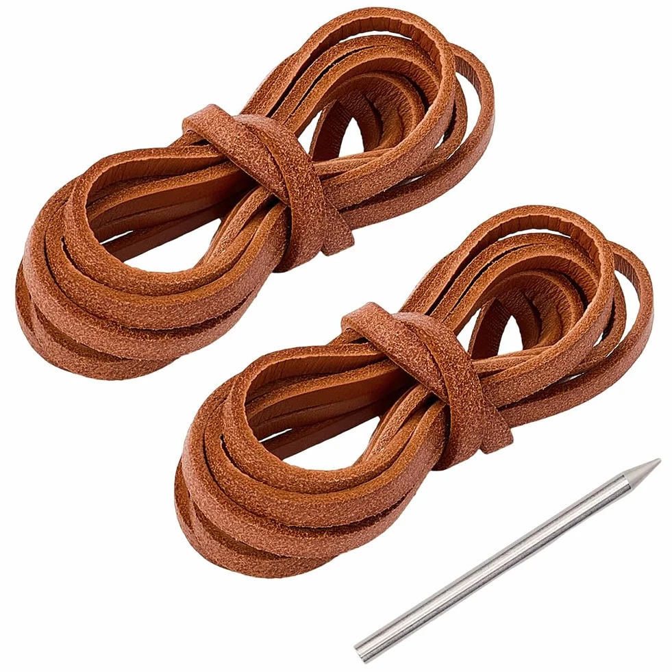GORGECRAFT Kit de Réparation de Lacets Plats pour Gants de Baseball et Softball 4.4 Yard Cuir de Vache Marron Aiguille Acier Inoxydable
