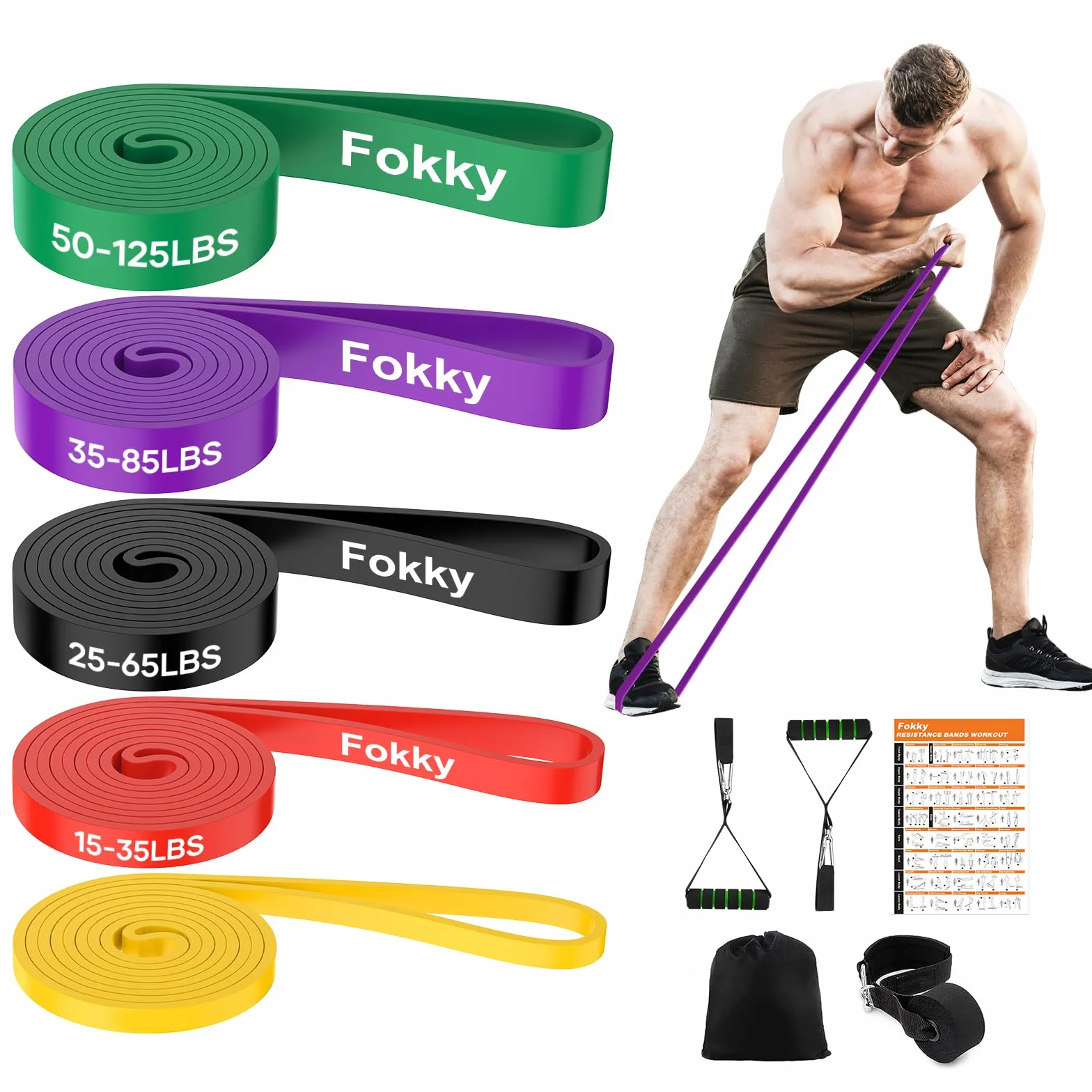 Fokky Bande Élastique Musculation 5 Niveaux avec Poignées, Ancrage de Porte, Sac
