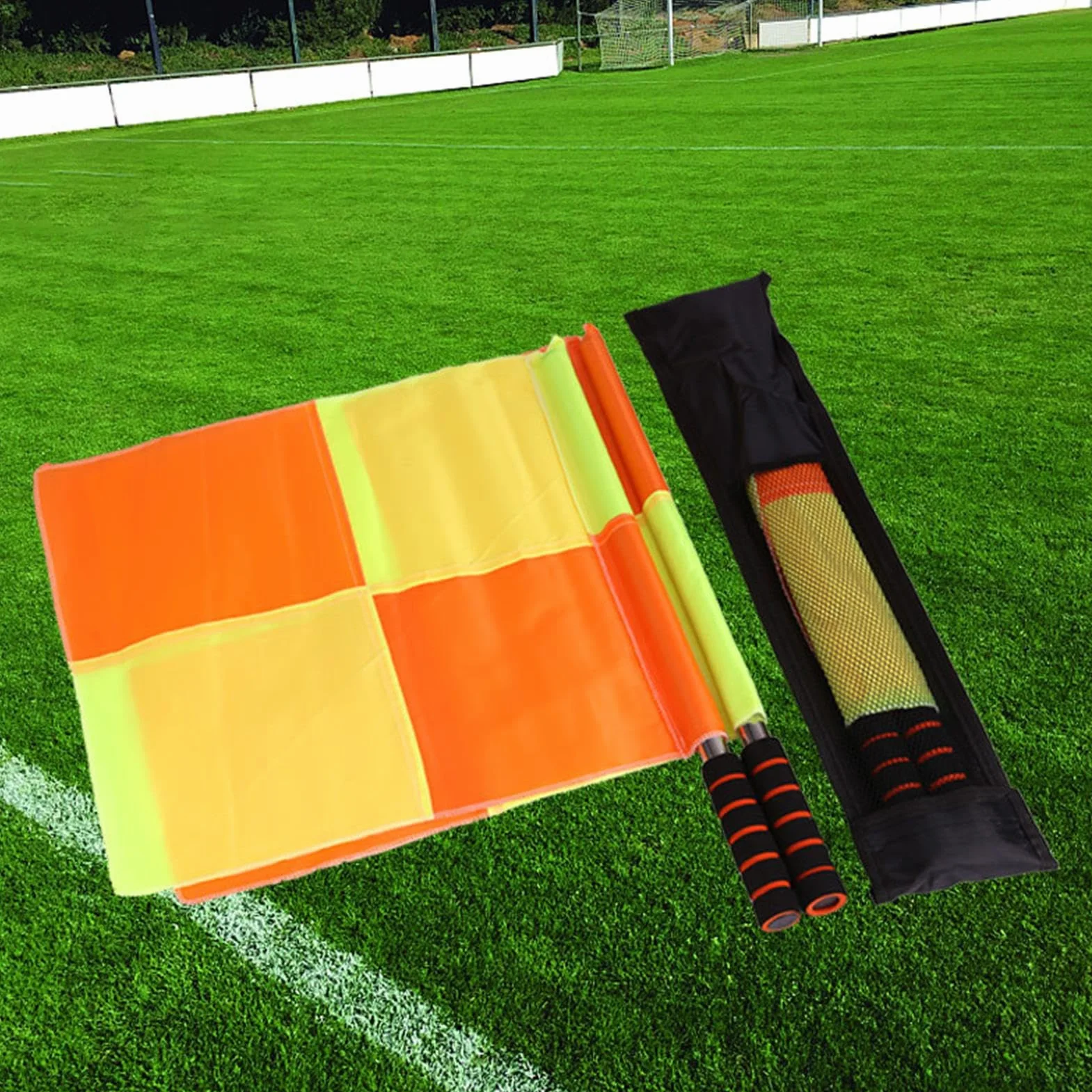 Drapeaux d'Arbitre de Football 2 Pièces, Drapeaux de Ligne Volleyball Manche Ergonomique Haute Visibilité