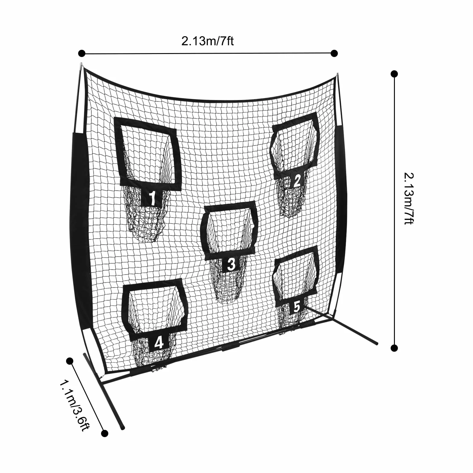 Filet de rugby 2,13 x 2,13 m avec 5 poches cibles Noir