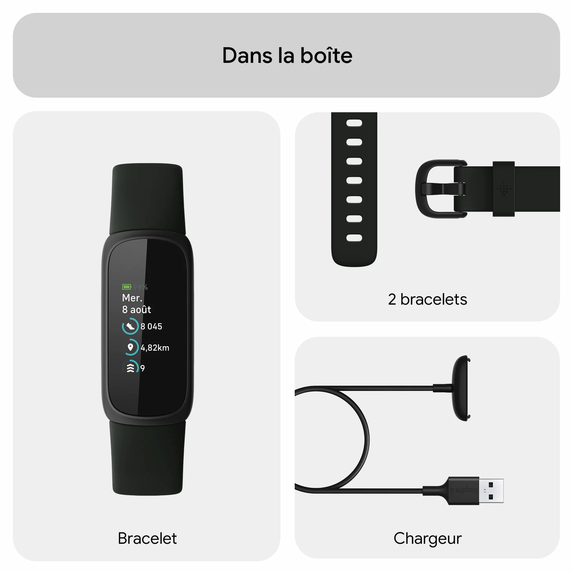 Google Fitbit Inspire 3 Bracelet d’activité sport et santé, 10 jours d’autonomie, compatible Android iOS, Parme