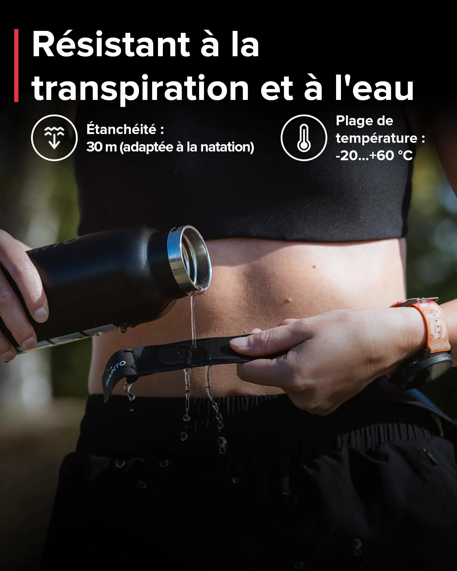 SUUNTO Smart Ceinture Fréquence Cardiaque, Capteur VFC Multisport, 30 m Étanchéité, Bluetooth BLE, Batterie Longue Durée