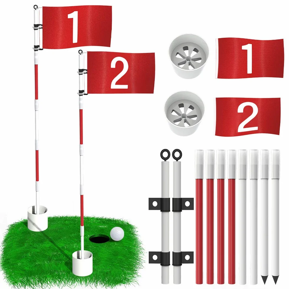 Lot de 2 drapeaux de golf Yard Pro 1,8 m fibre de verre antirouille 5 sections amovible