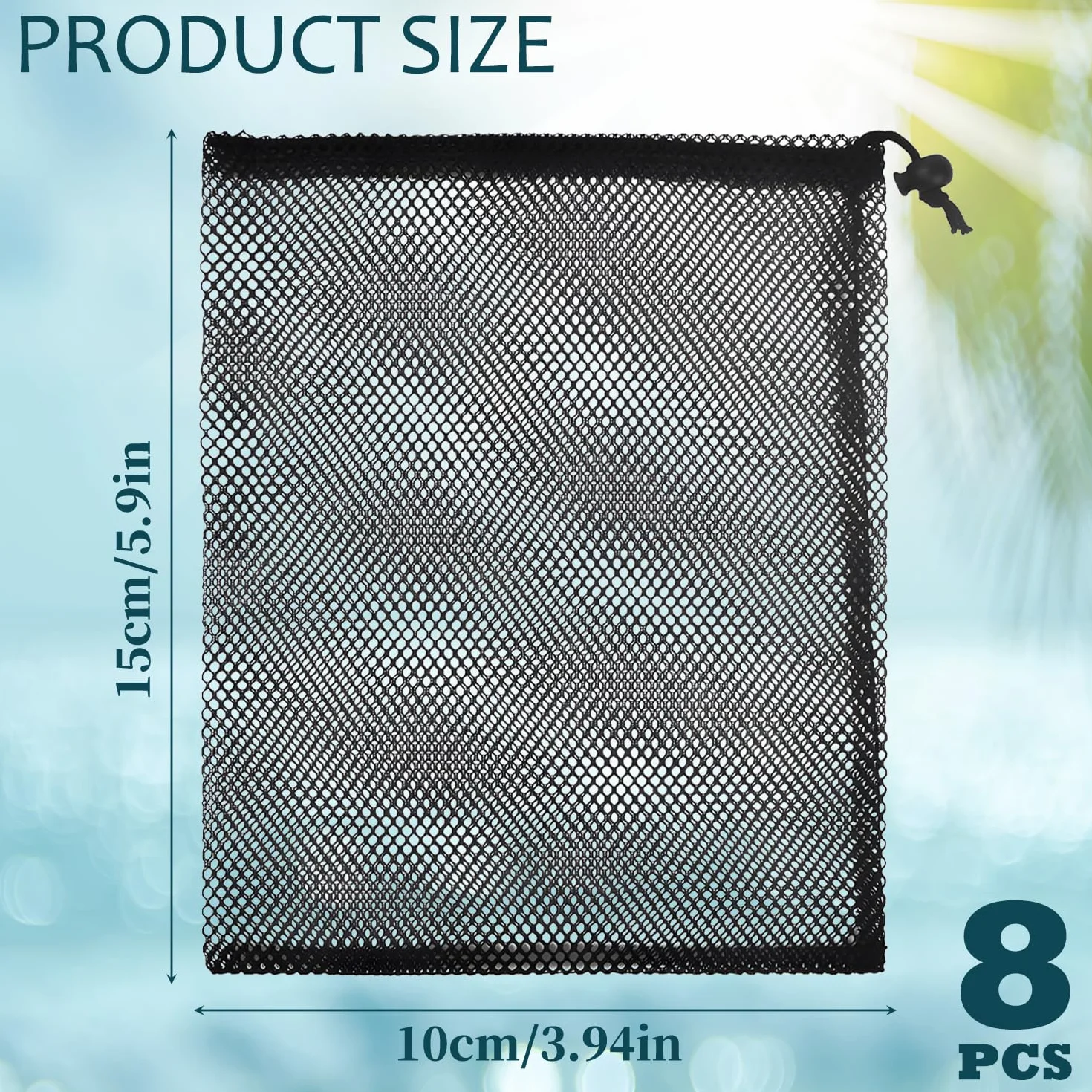 Sac à cordon en maille noire en nylon pour piscine et plage