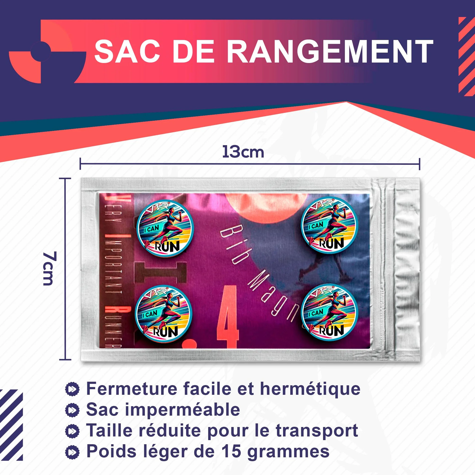 Porte-dossard Aimant Running Pack 4 Aimants Dossards Triathlon Fixation Haute Résistance Trail Femme Accessoire