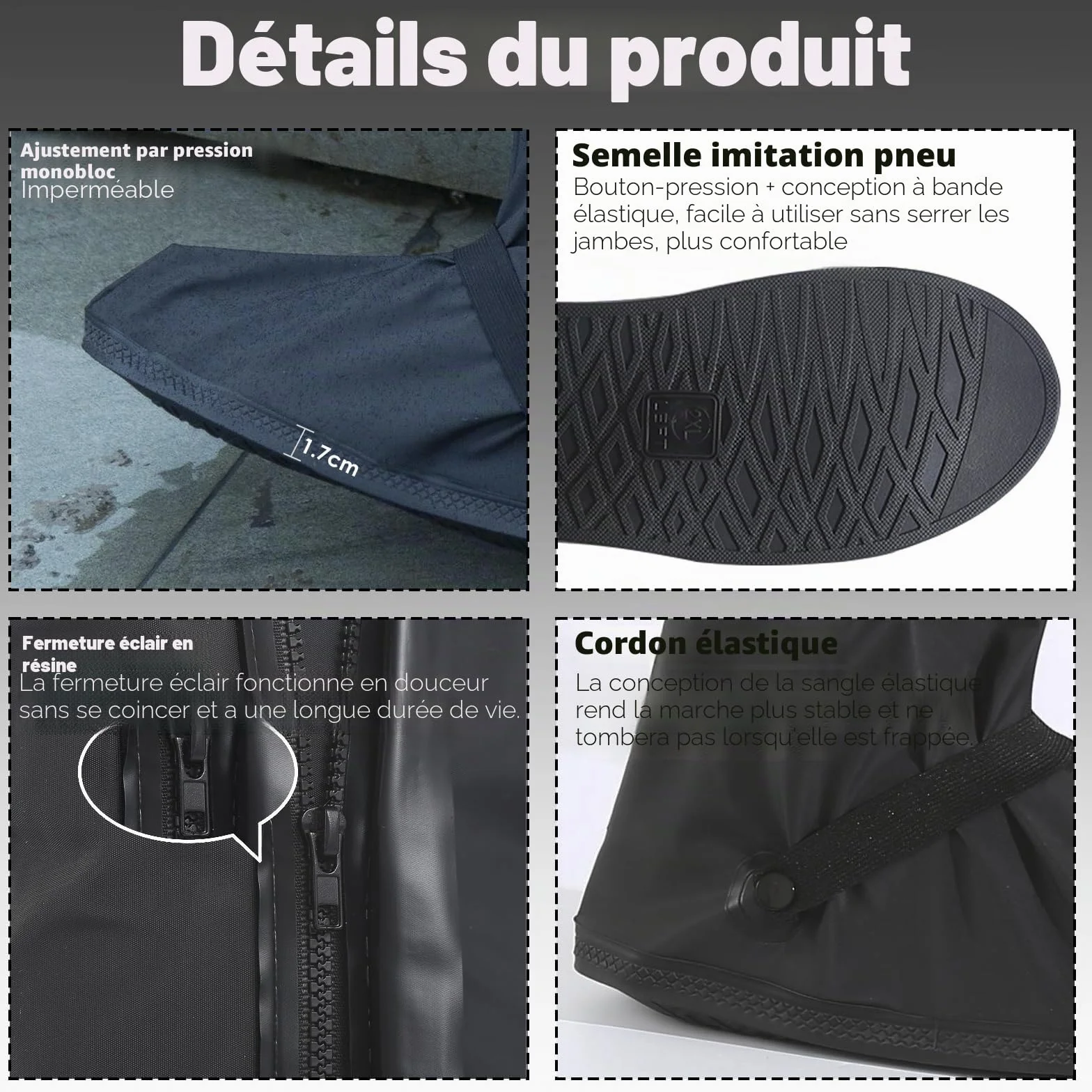 Couvre-Chaussures Imperméables Antidérapants Réutilisables avec Fermeture Éclair Ajustable S-XXL