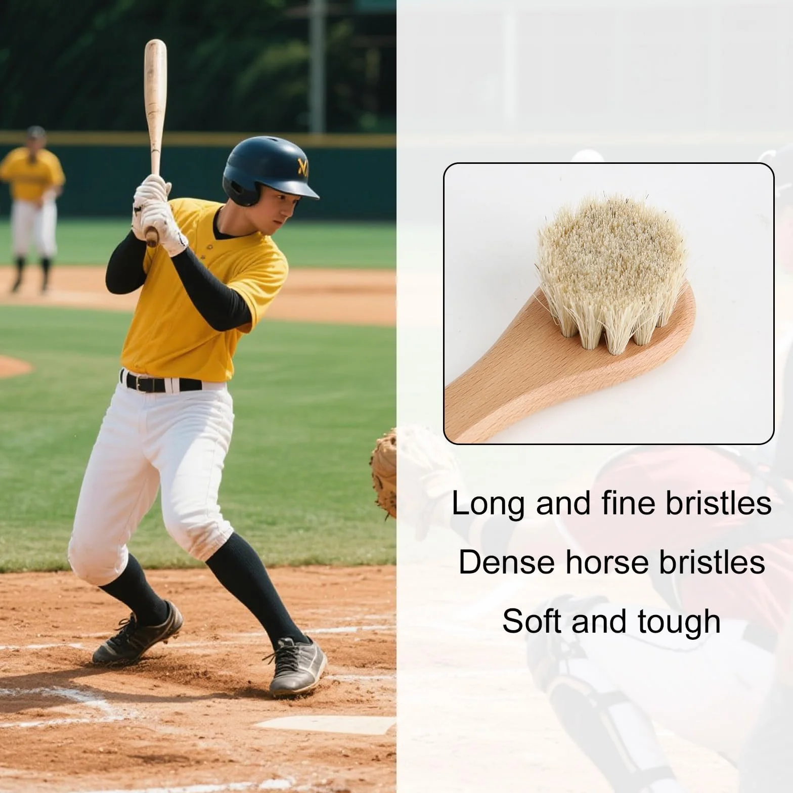 Brosses à Récurer pour Gants Baseball Poils de Cheval Doux Noirs et Blancs