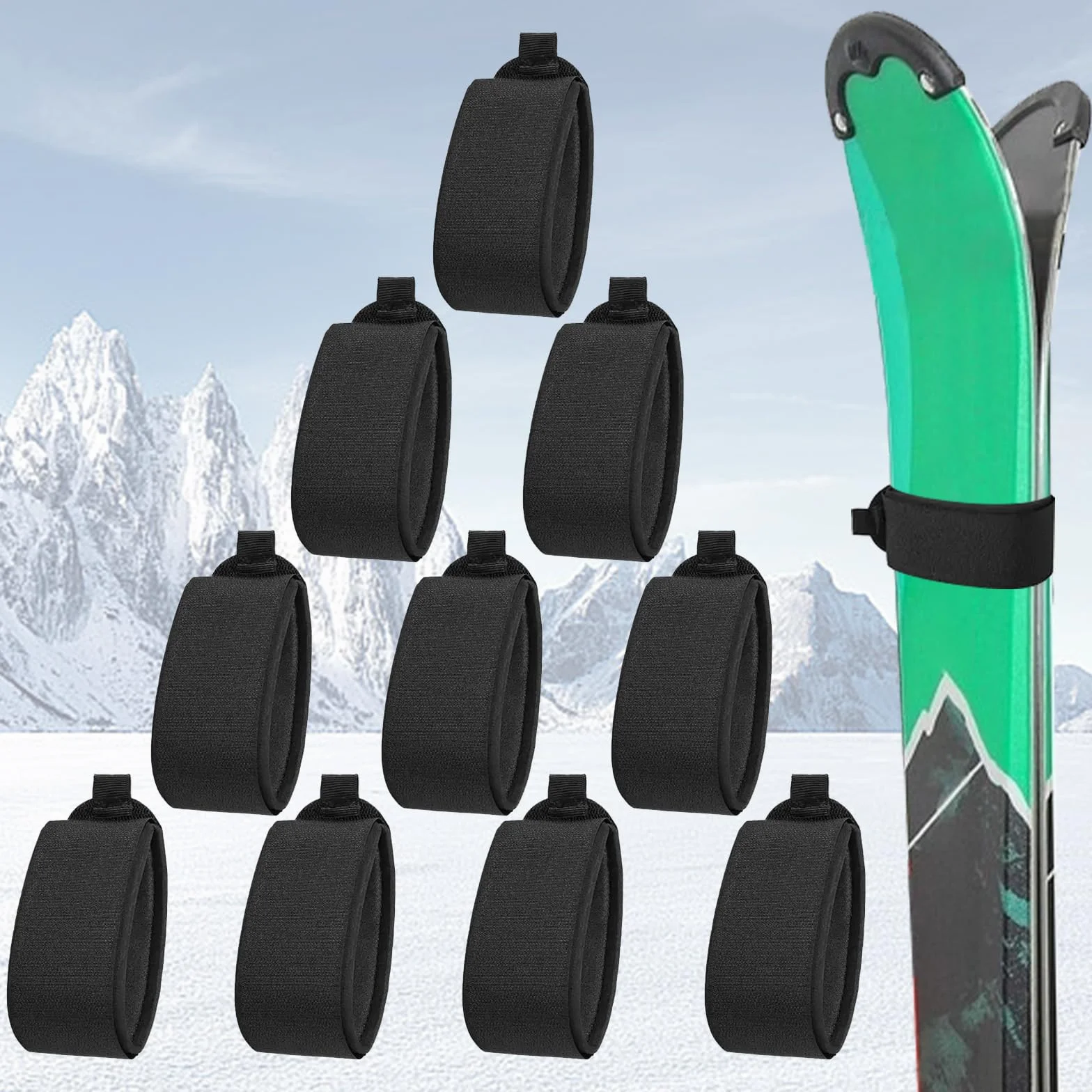 Sangles Fixation Skis 5x48cm Réglables Autocollantes Noir
