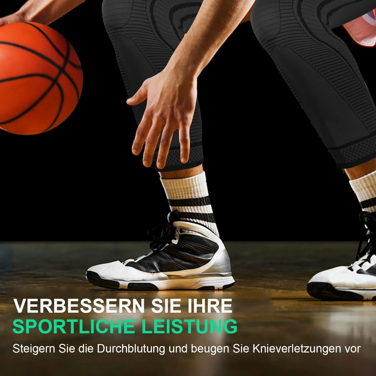 Genouillère Sport Longue Respirant Compression Hommes Femmes Gel Silice Antidérapant 1 Paire Noir S