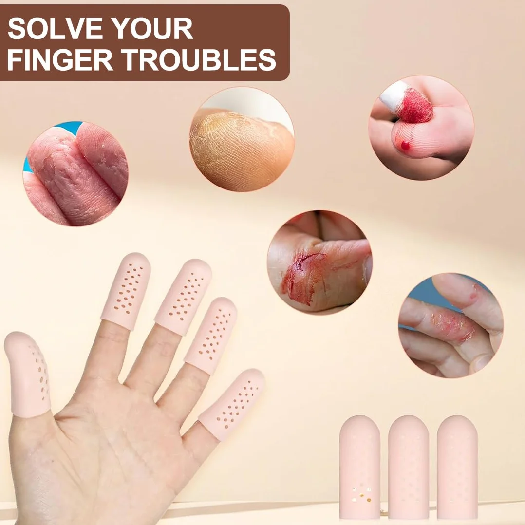 Lot de 12 Protège-Doigts en Gel de Silicone, Protection du Pouce et du Bout des Doigts Après Blessure, Couleur de Peau