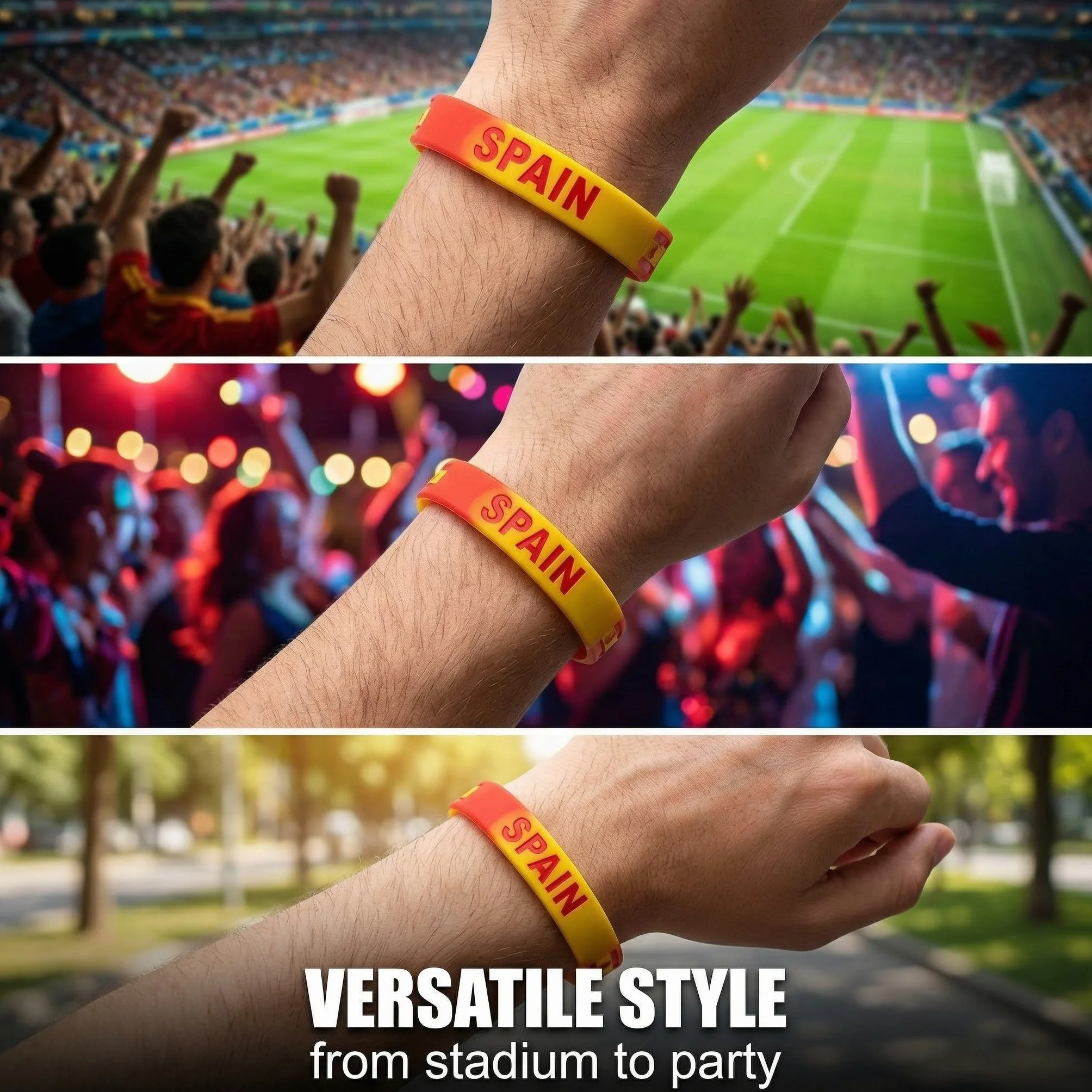 Bracelets Espagne Silicone Lot de 3 Rouge Drapeau Espagnol 20cm Accessoire Football