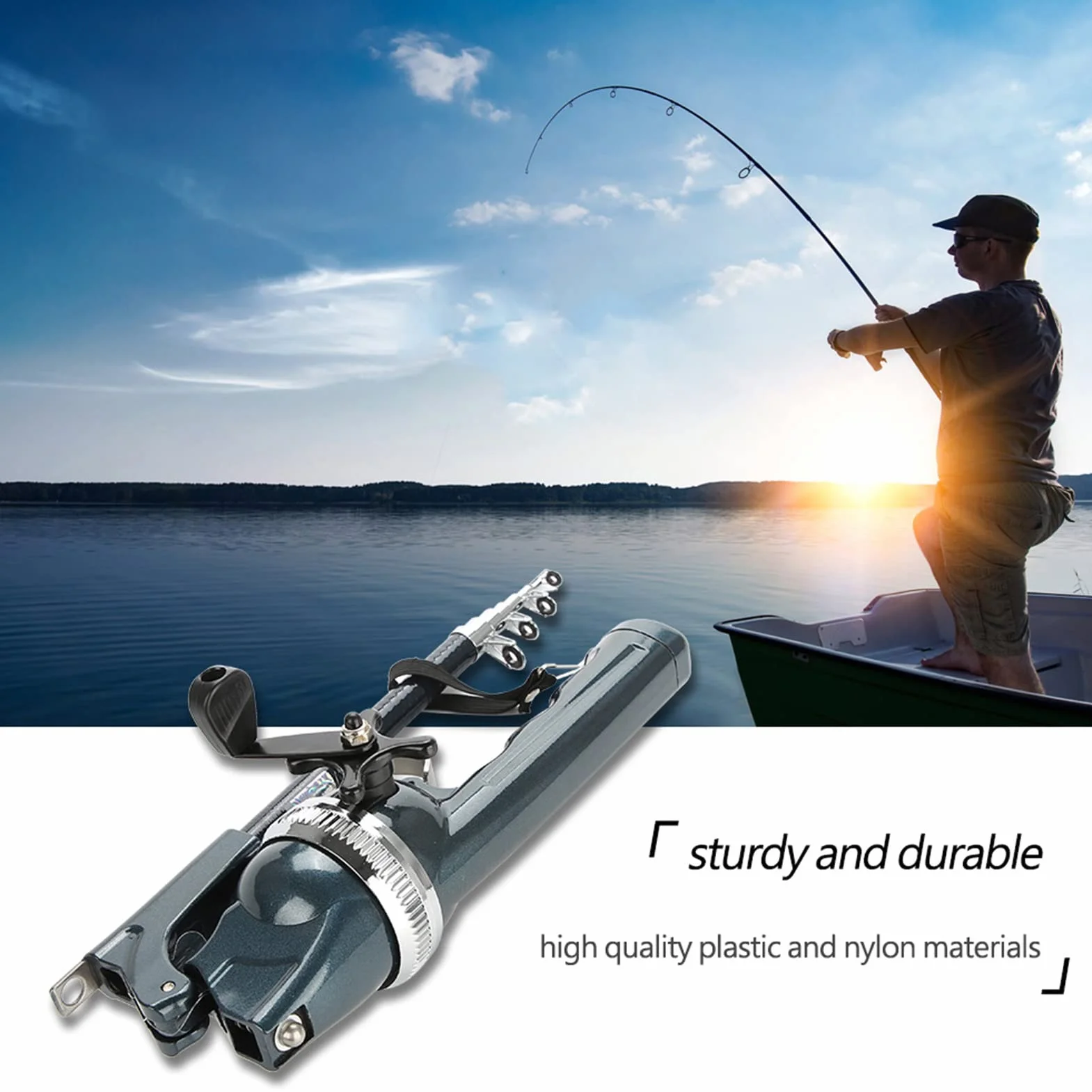 Canne à Pêche Pliante en ABS et Acier Inoxydable avec Moulinet Fermé Compact