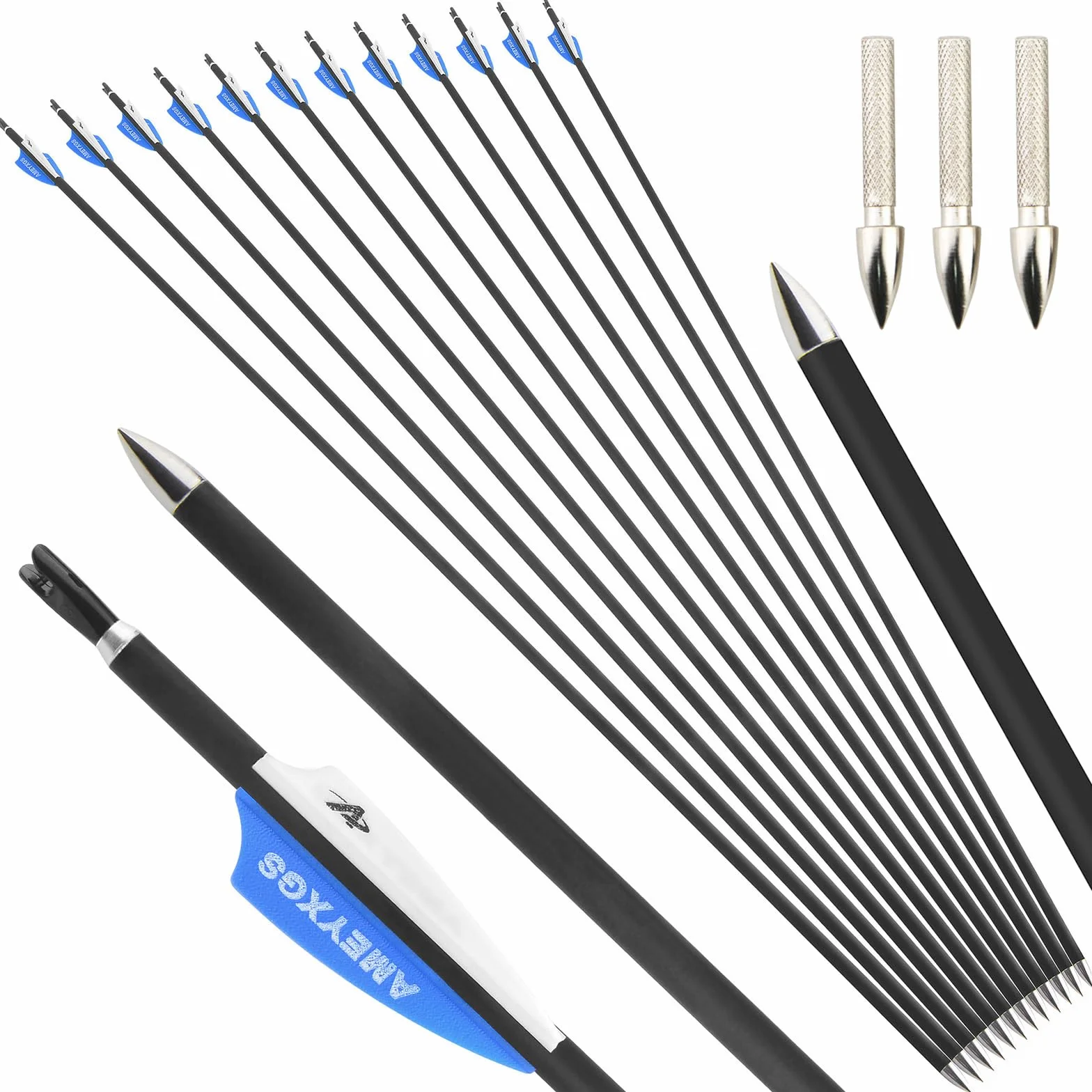 Flèches de tir à l'arc en Carbone 32" ID 4,2 mm 1000 Spine pour arc composé et classique 12/24 pcs