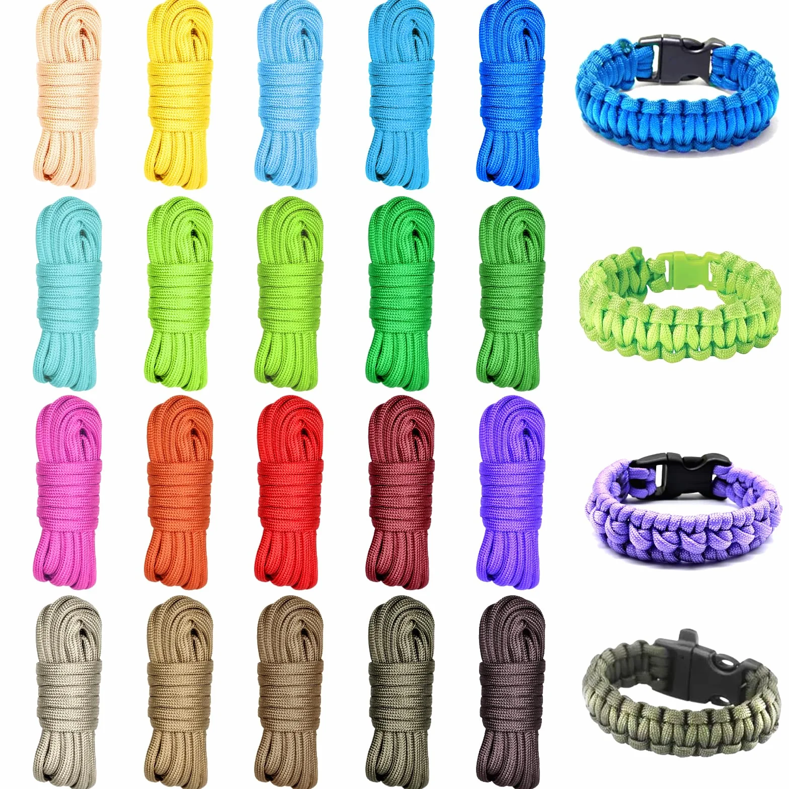 FICOFISE 20PCS Paracorde Multicolore 4 mm 7 Brins Corde Nylon 3 Mètres pour Bracelet DIY Camping