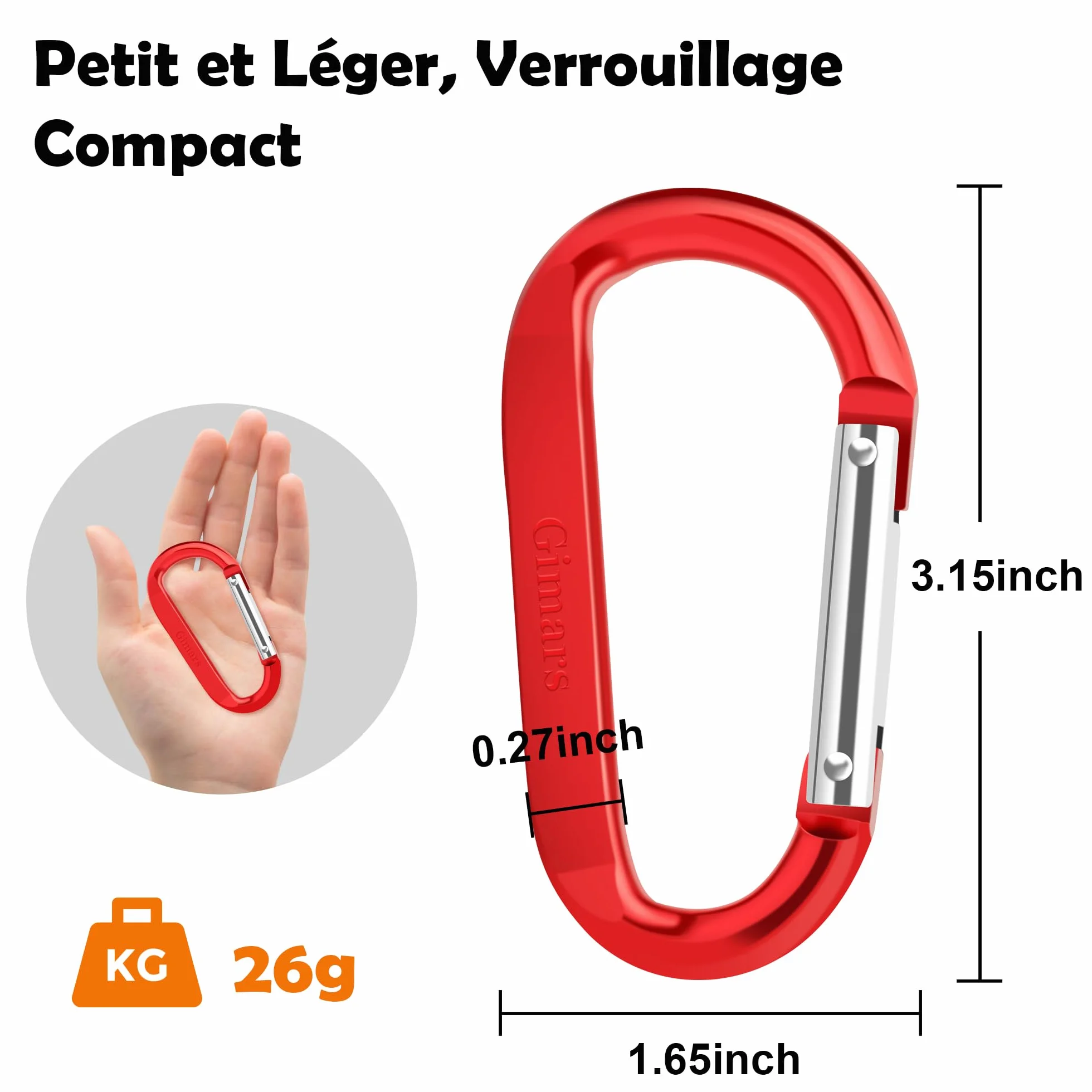 Gimars Lot de 10 Mousquetons à Ressort en Aluminium pour Camping Pêche Randonnée Voyages