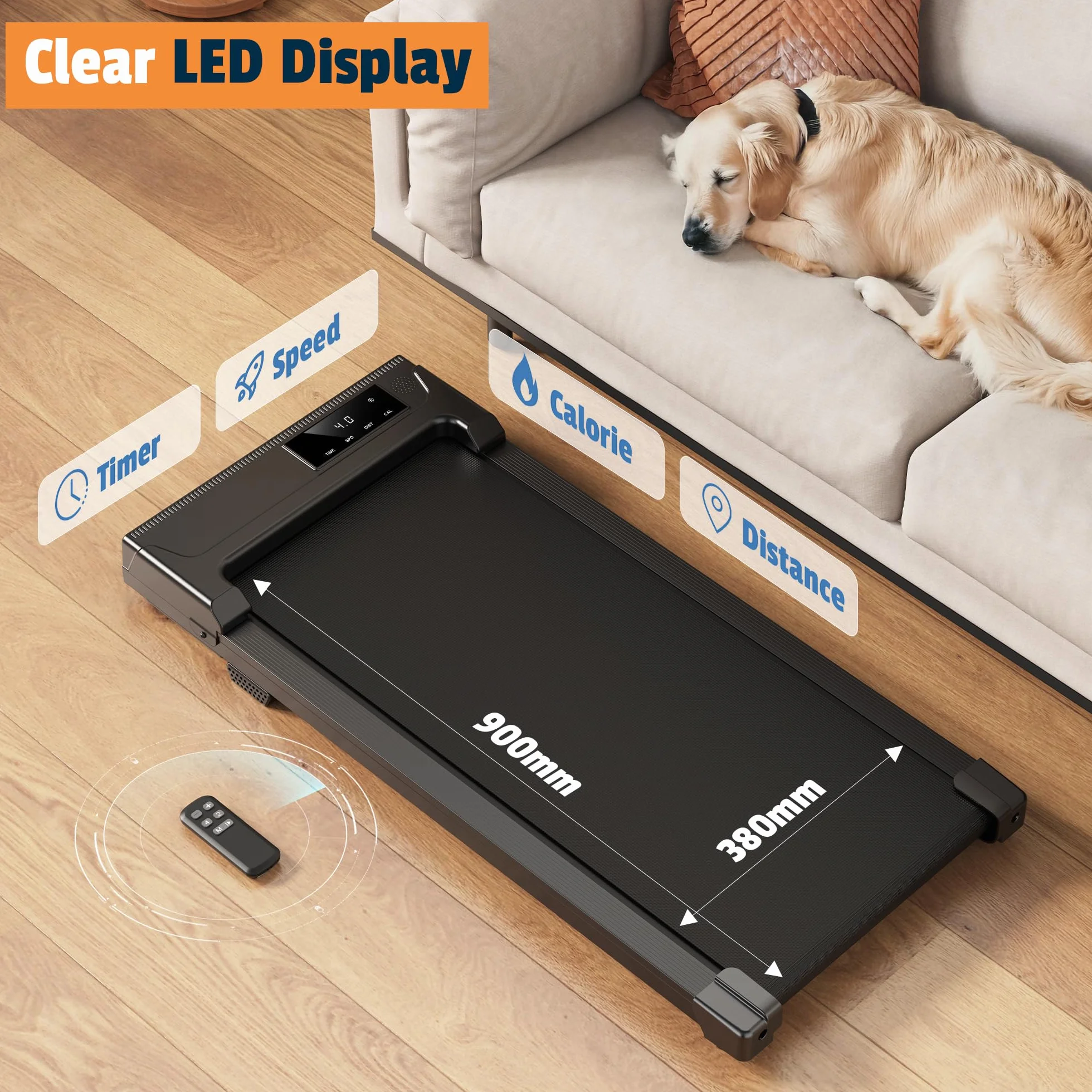 Tapis de Course Électrique 3 en 1 Walking Pad Compact avec LED et Télécommande, Tapis Roulant Silencieux pour Maison