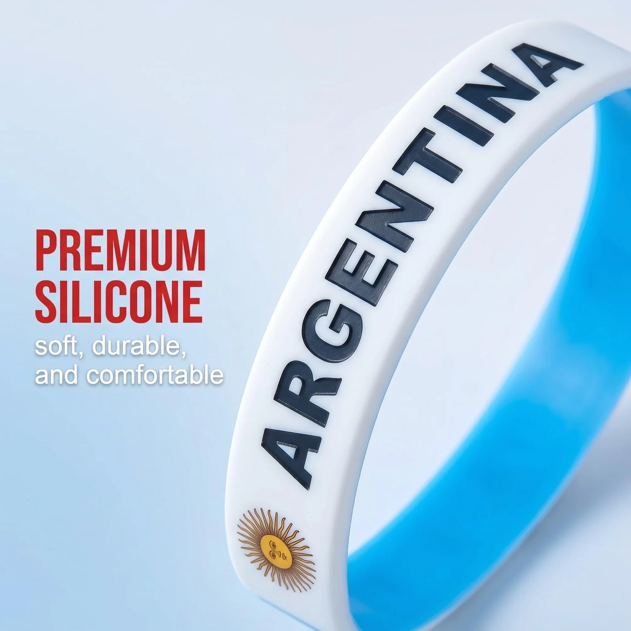 Lot de 6 Bracelets Silicone Drapeau Argentine - Accessoires Supporters Football Fan Sport