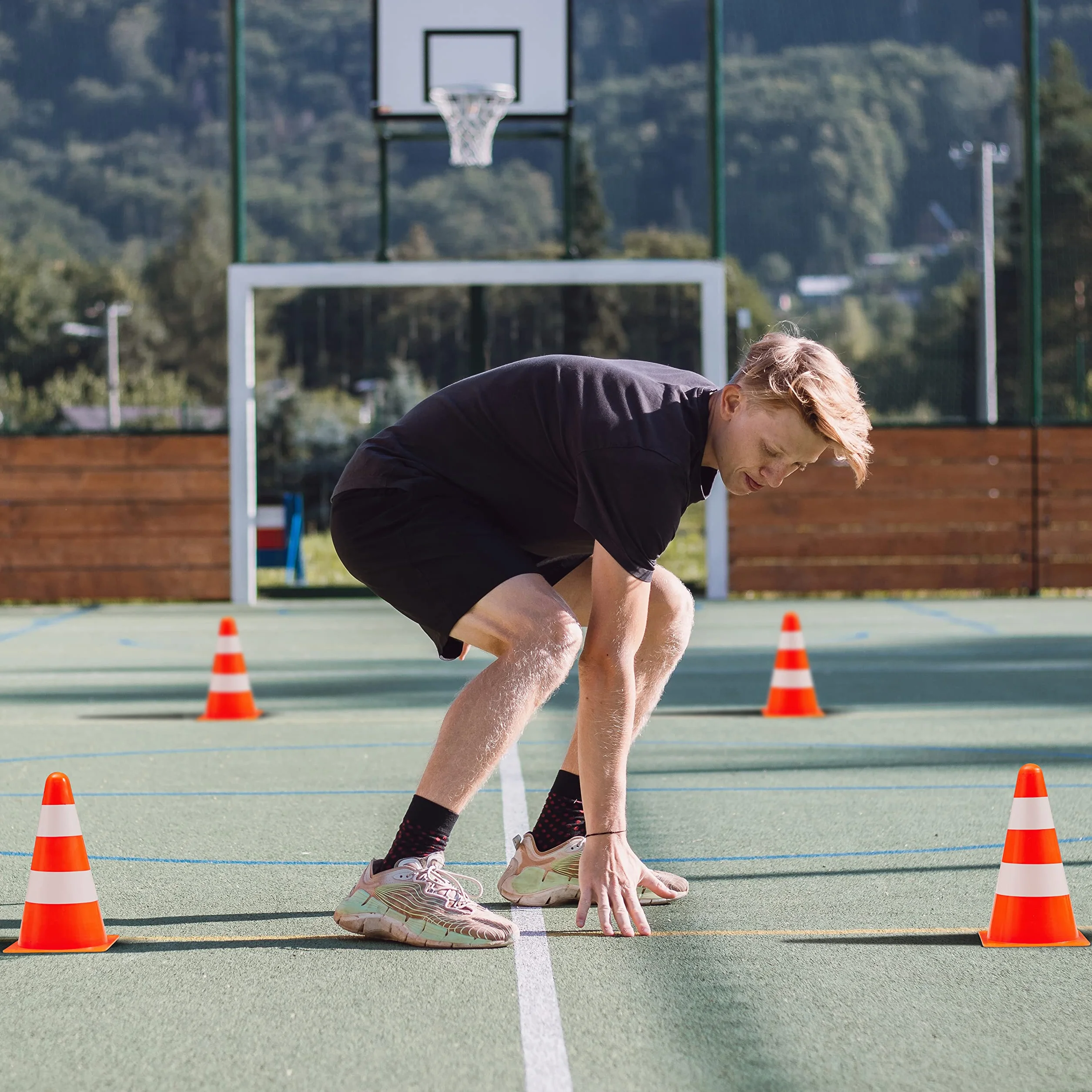 BRAMBLE 12 Cônes de Signalisation 23cm avec Bandes Réfléchissantes pour Sport, Football, Jeux Enfants