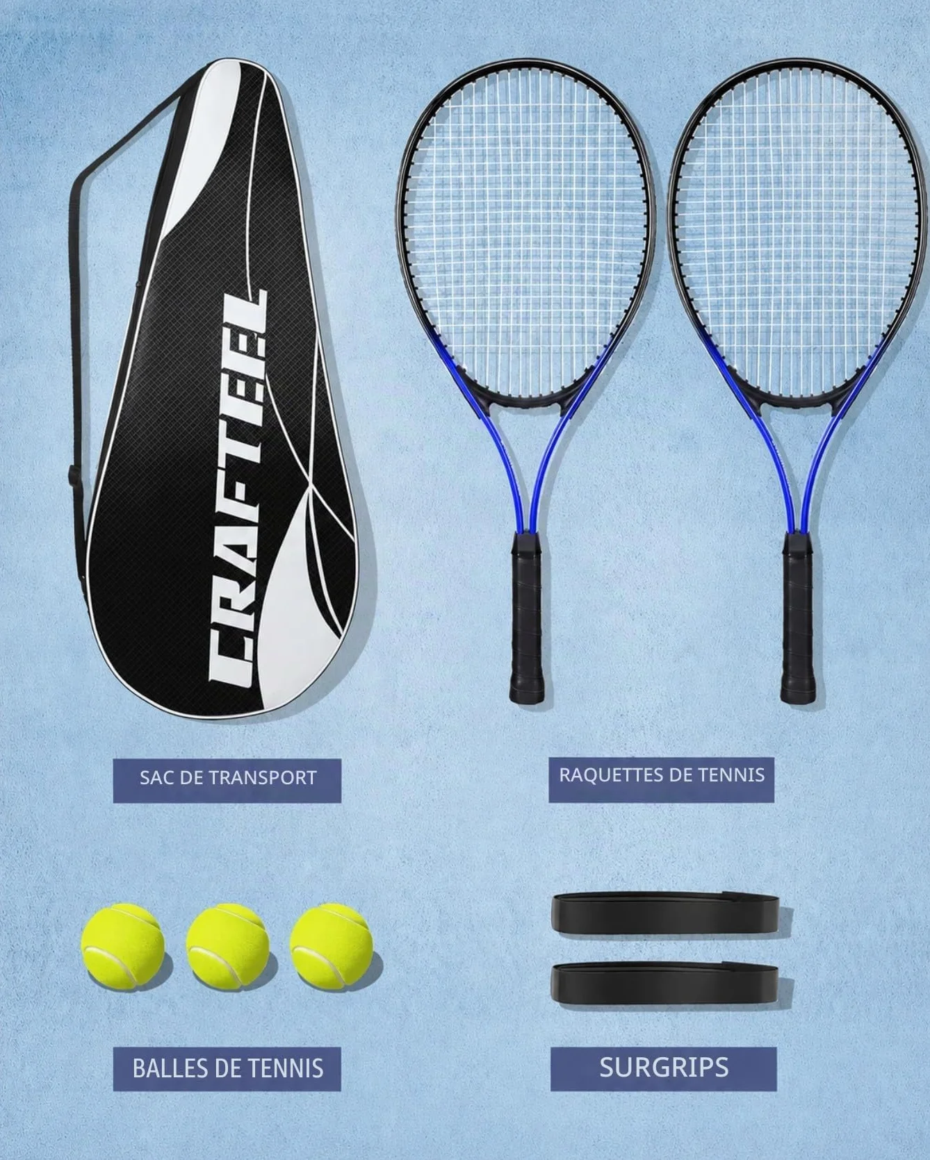 Lot de 2 raquettes de tennis 68,6 cm pour débutants