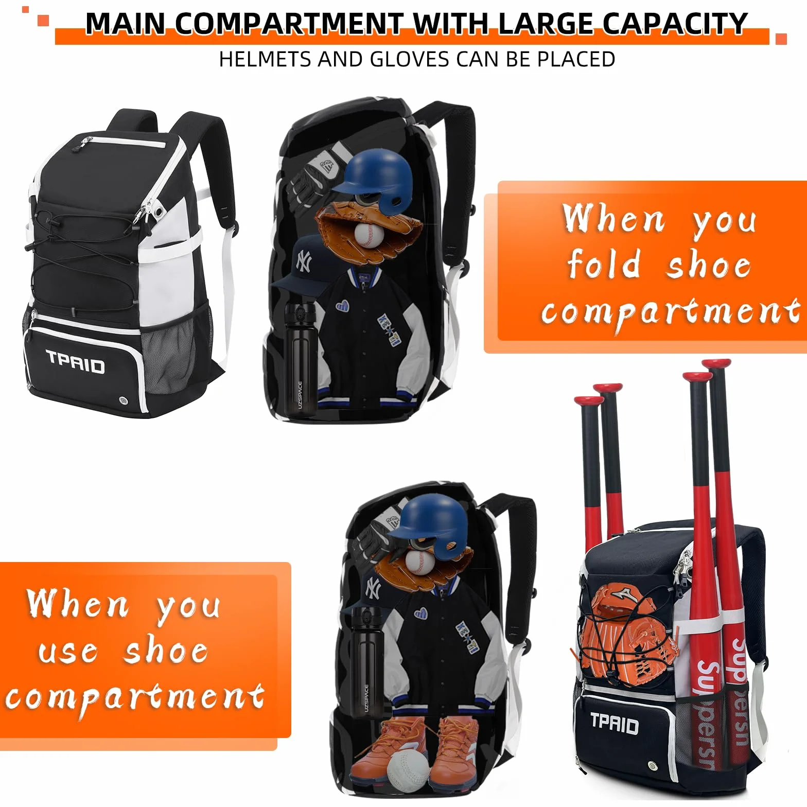 KINGSLONG Sac à Dos de Baseball avec Compartiment à Chaussures, étanche, pour Jeunes et Adultes
