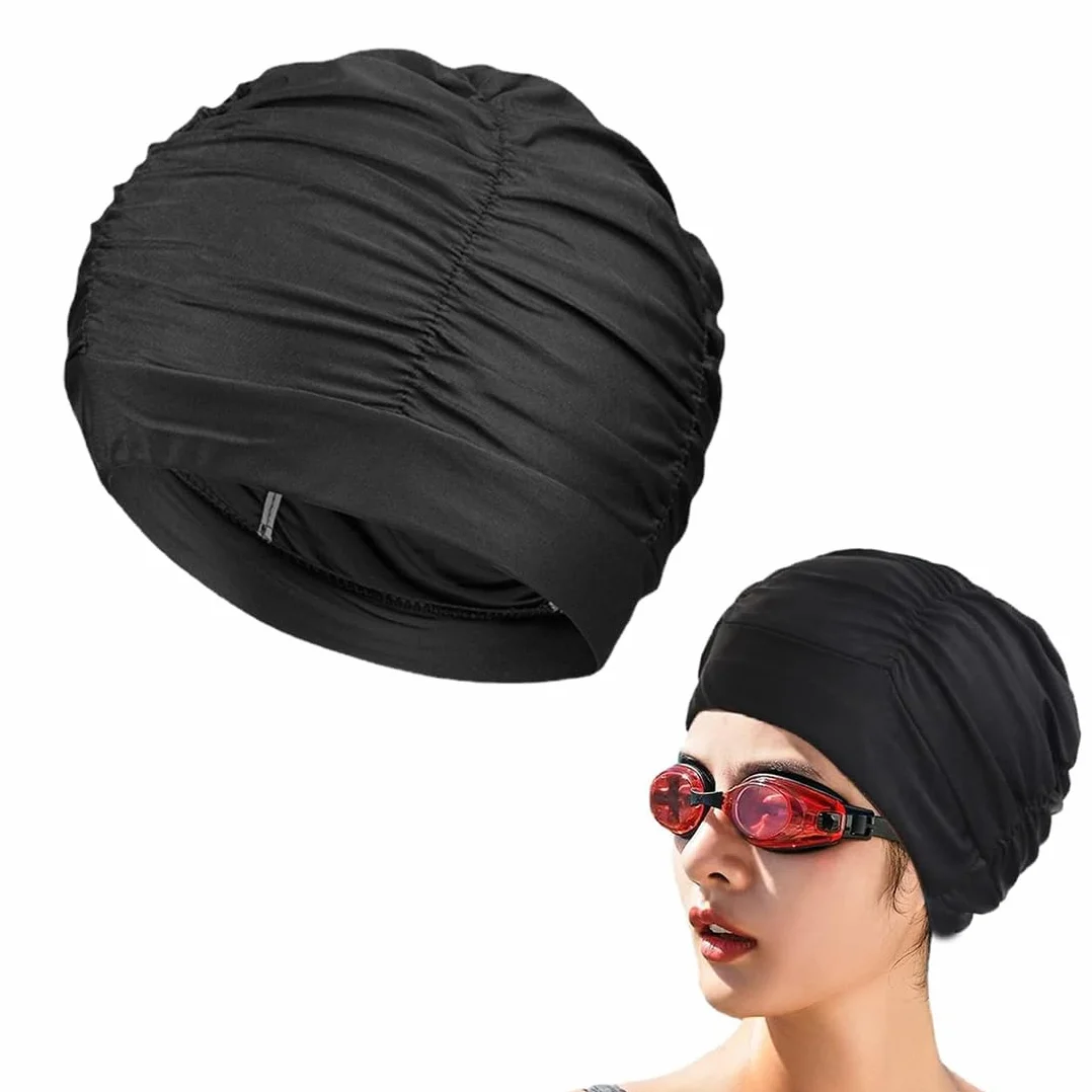 Bonnet de Bain Élastique en Tissu Polyester pour Cheveux Longs