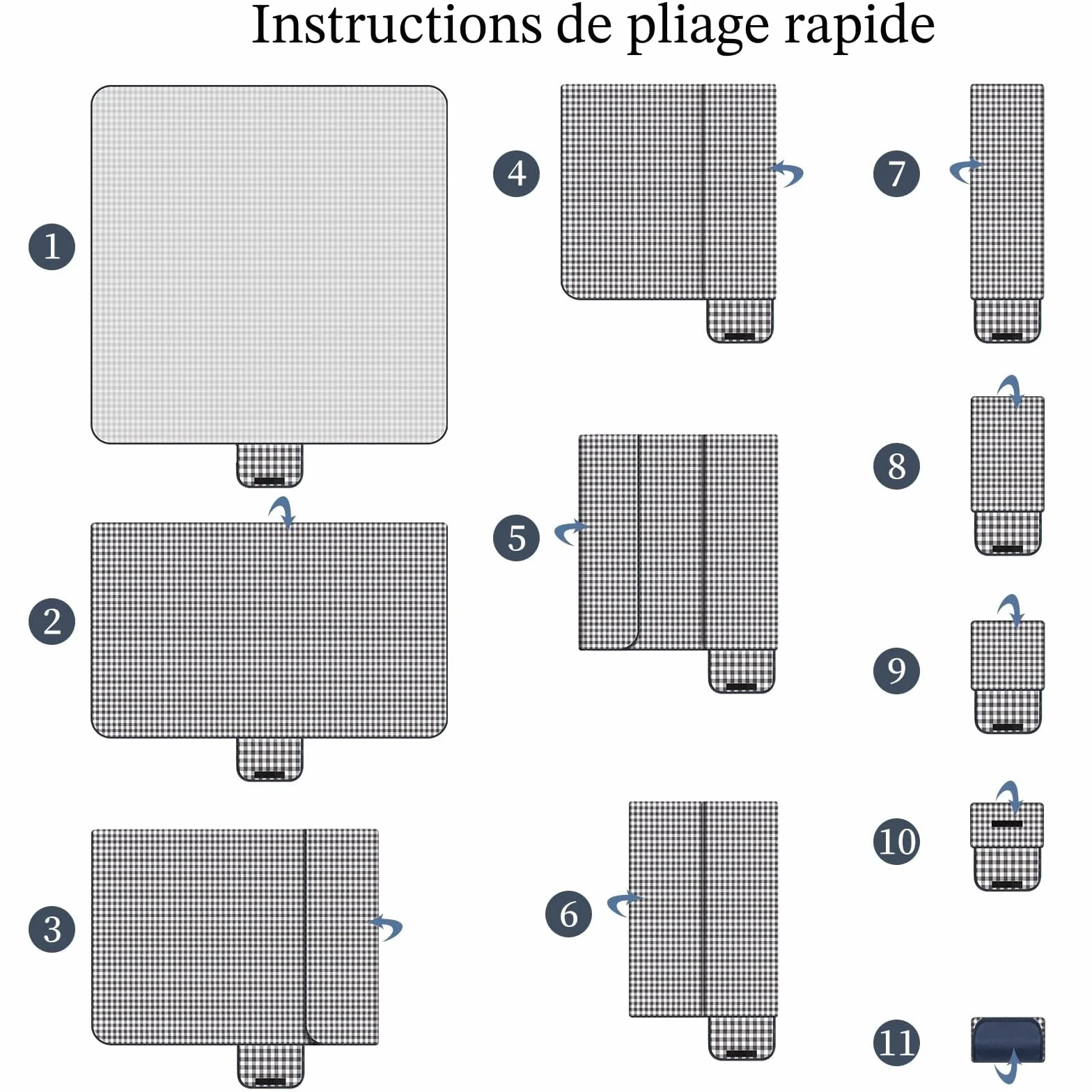 Grande couverture de pique-nique imperméable 200x300 cm pliable avec poignée lavable en machine (grille bleue)