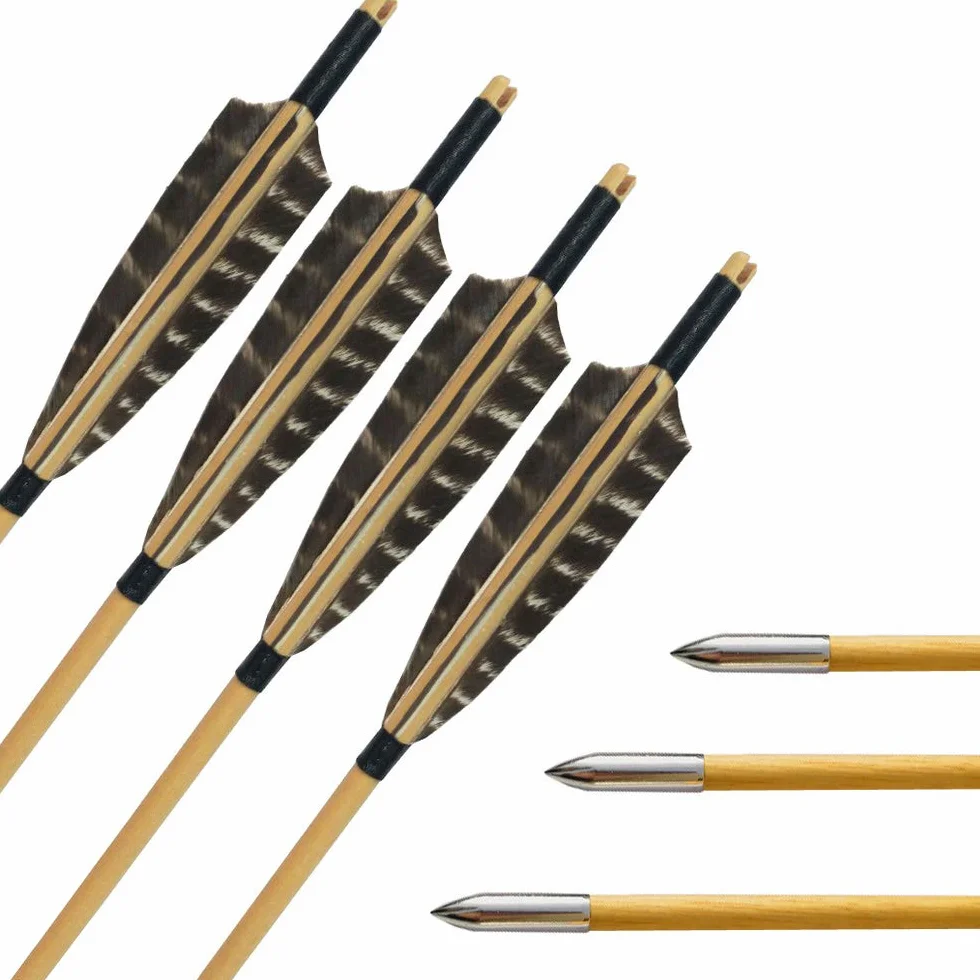 Flèches en Bois 31 Pouces SHARROW 6pces Tir à l'Arc Fait Main avec Plumes Naturelles pour Arc Classique Recurve Longbow