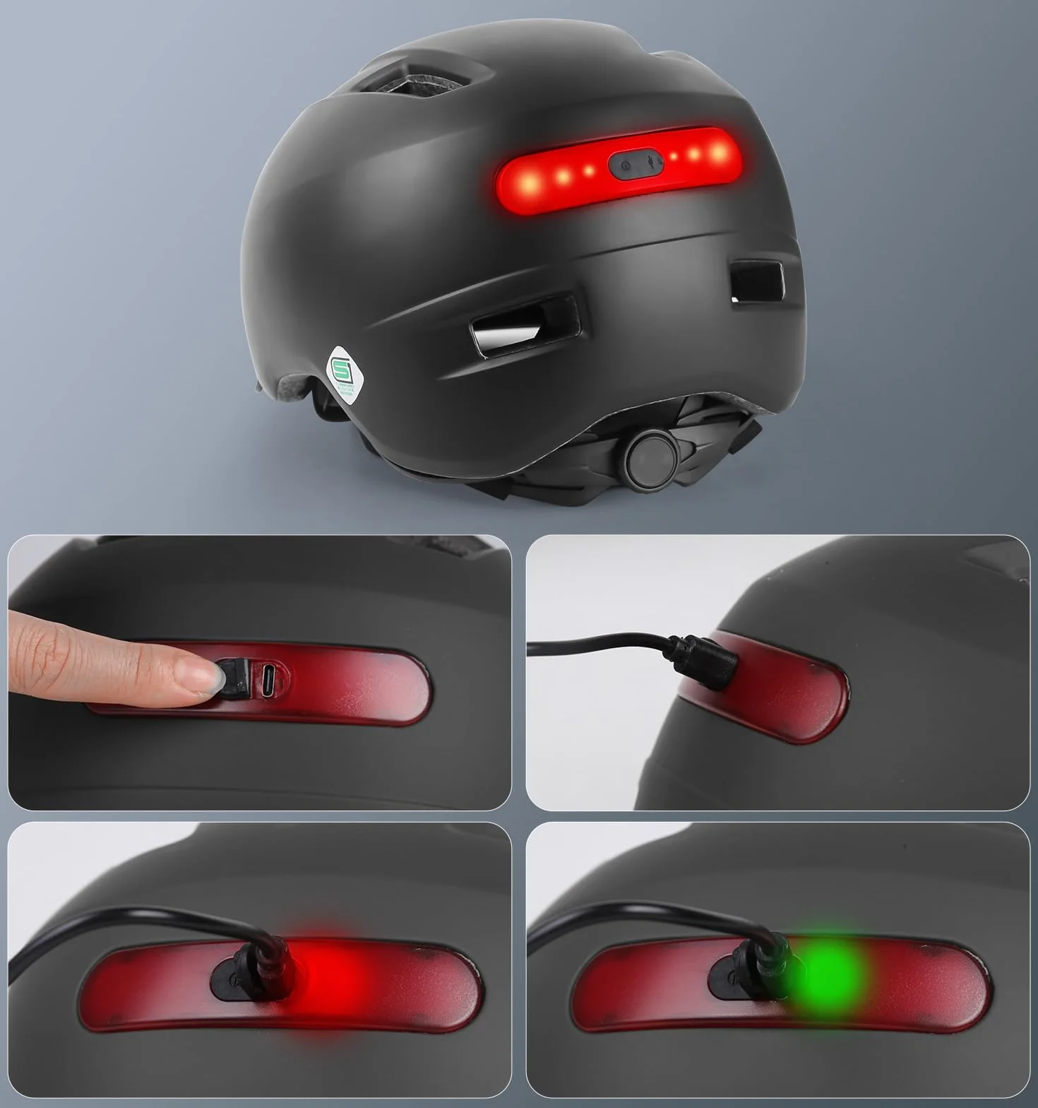 KINGLEAD Casque de vélo léger avec lumière LED avant et arrière 5 modes cyclisme trekking