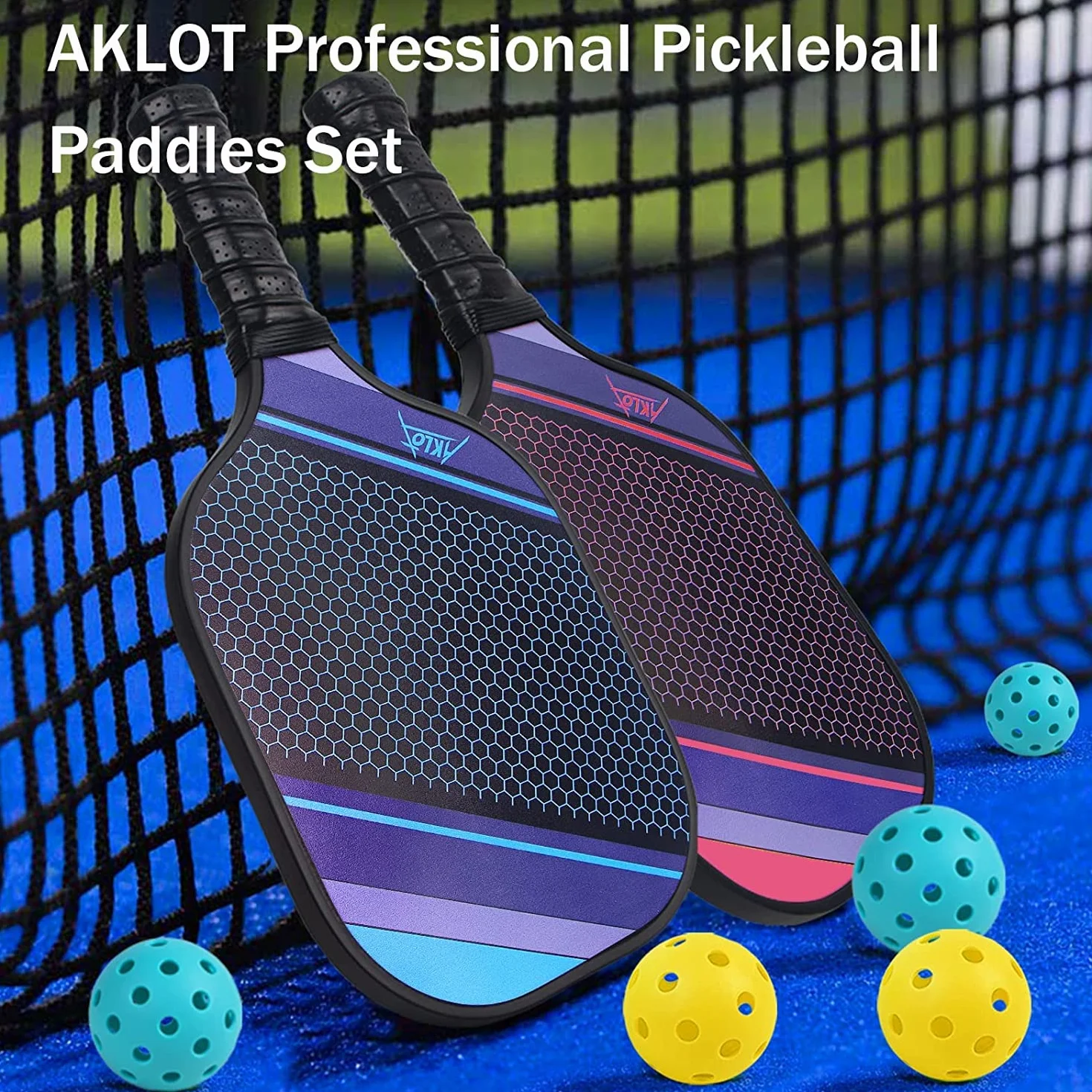 Raquette Paddle Pickleball AKLOT Fibre de Carbone 2/4 Raquettes avec 6 Balles Sac