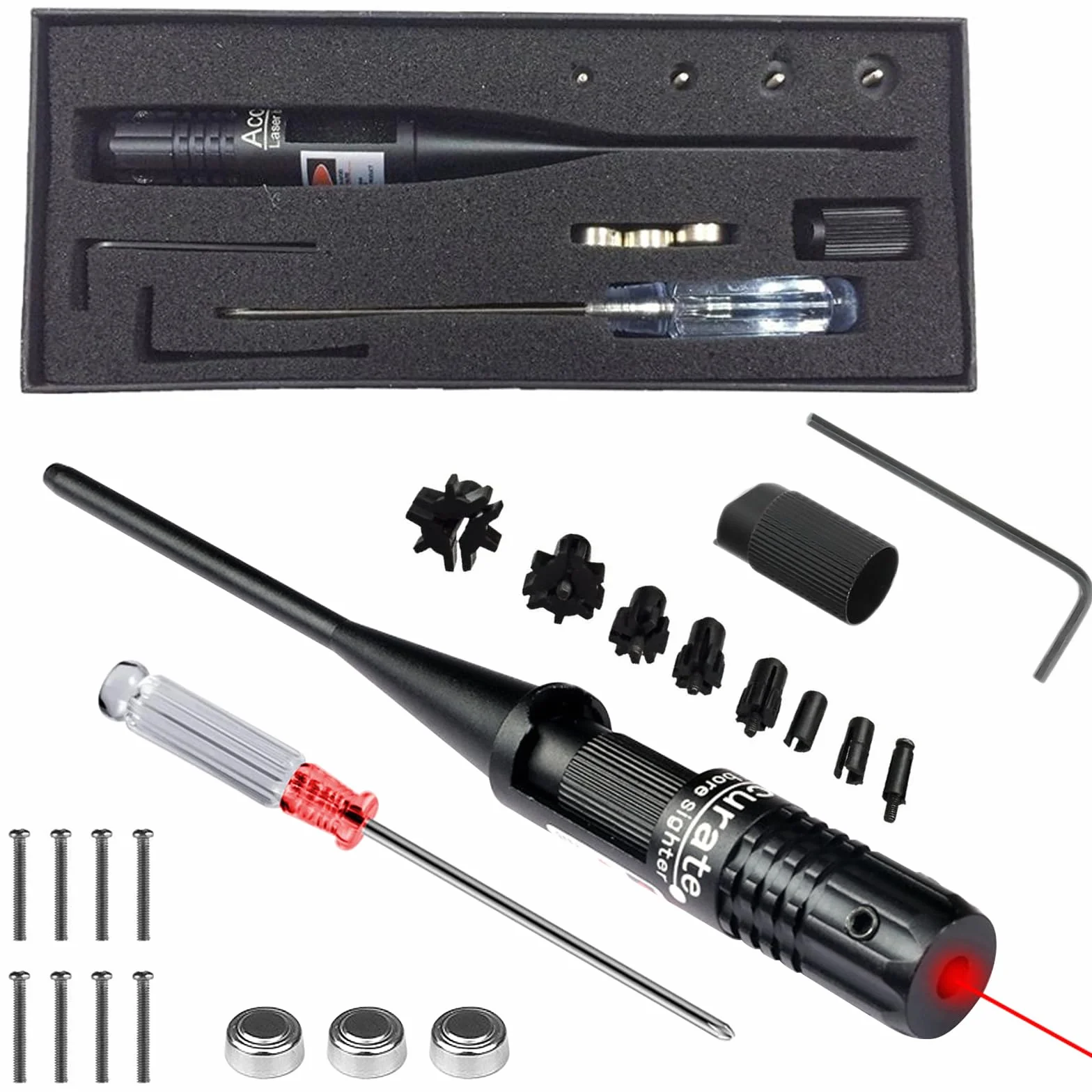 Kit Professionnel de Visée d'Alésage Bore Sighter, Compatible Calibres .22 à .50, Alliage d'Aluminium Brossé Noir