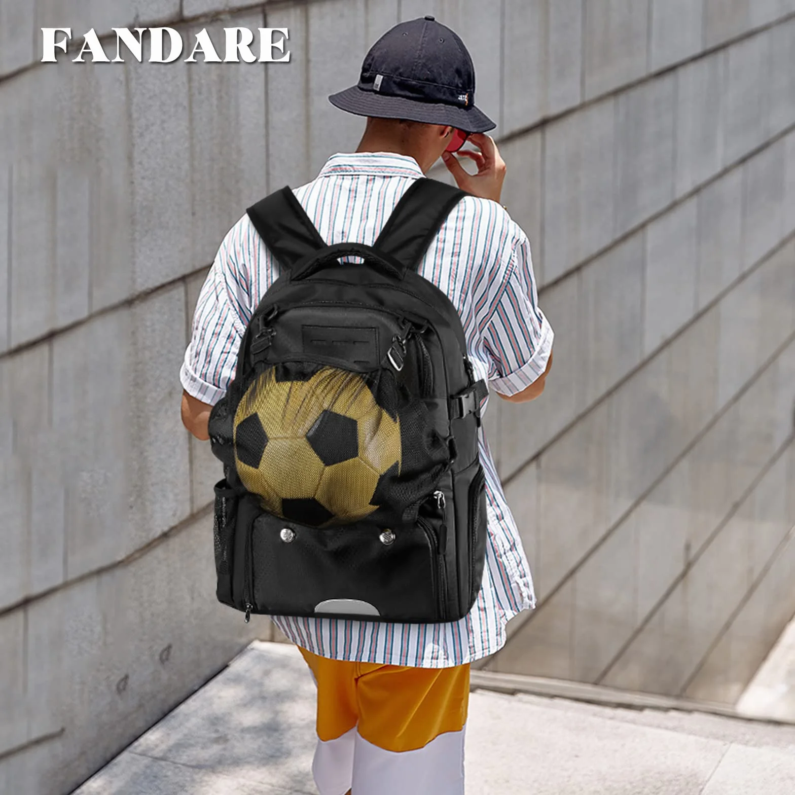 Sac à dos de basket-ball FANDARE grand sac de sport poche balles séparée compartiment chaussures 15,6 pouces ordinateur portable