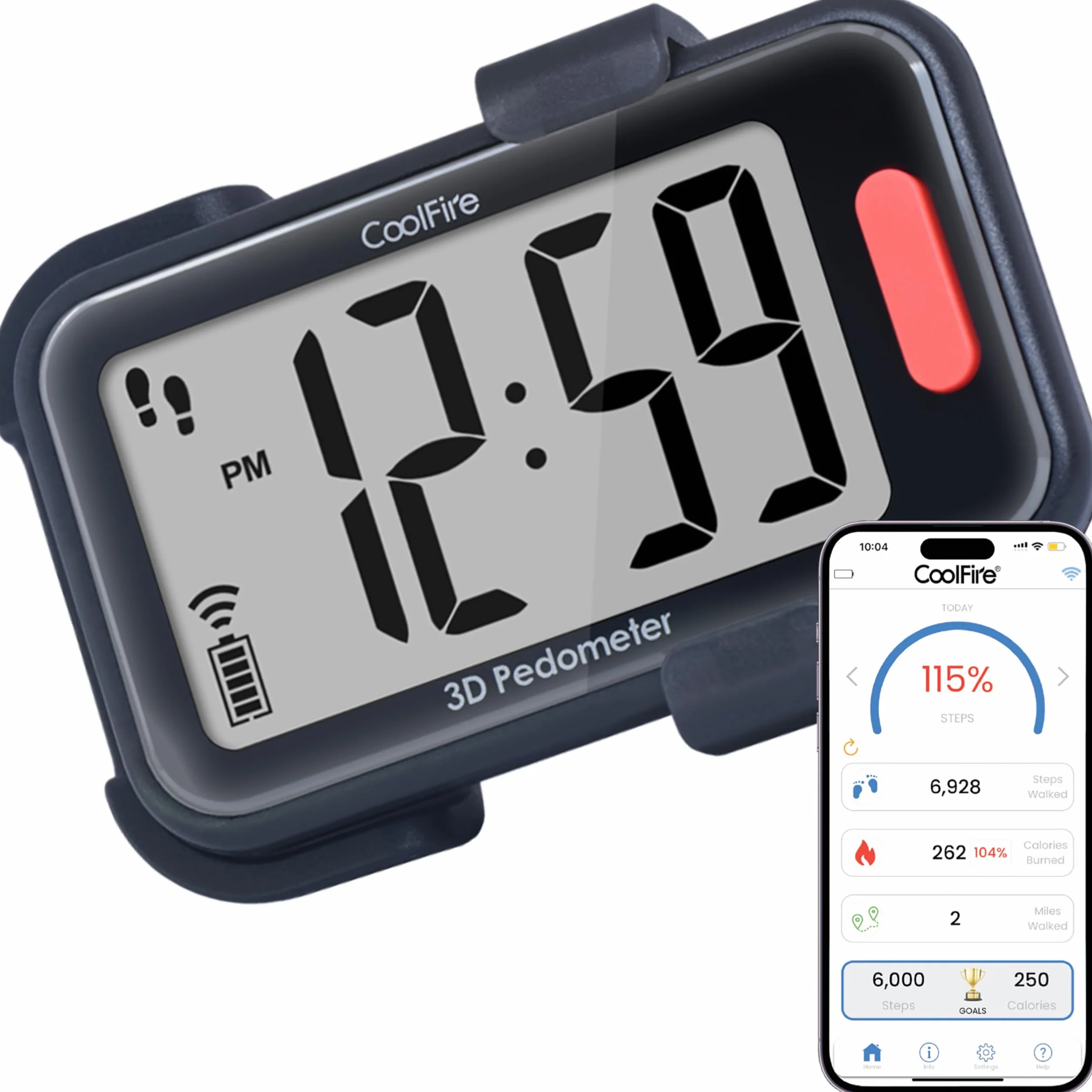 CoolFire Podomètre 3D à clipser pour la marche, kilomètres et calories