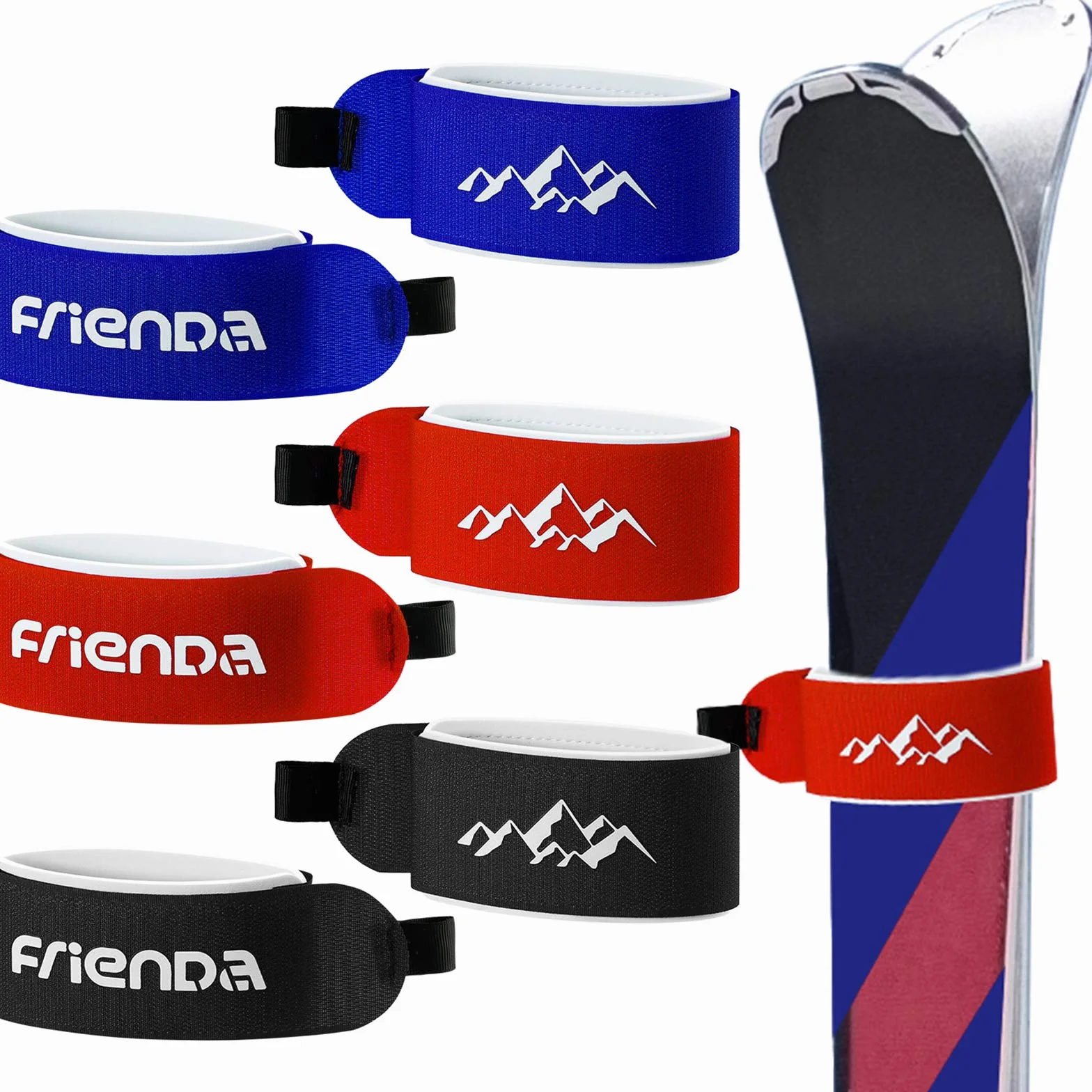 Sangles de Ski Réglables 6 Pièces Bande de Fixation de Ski Rouge Noir Bleu