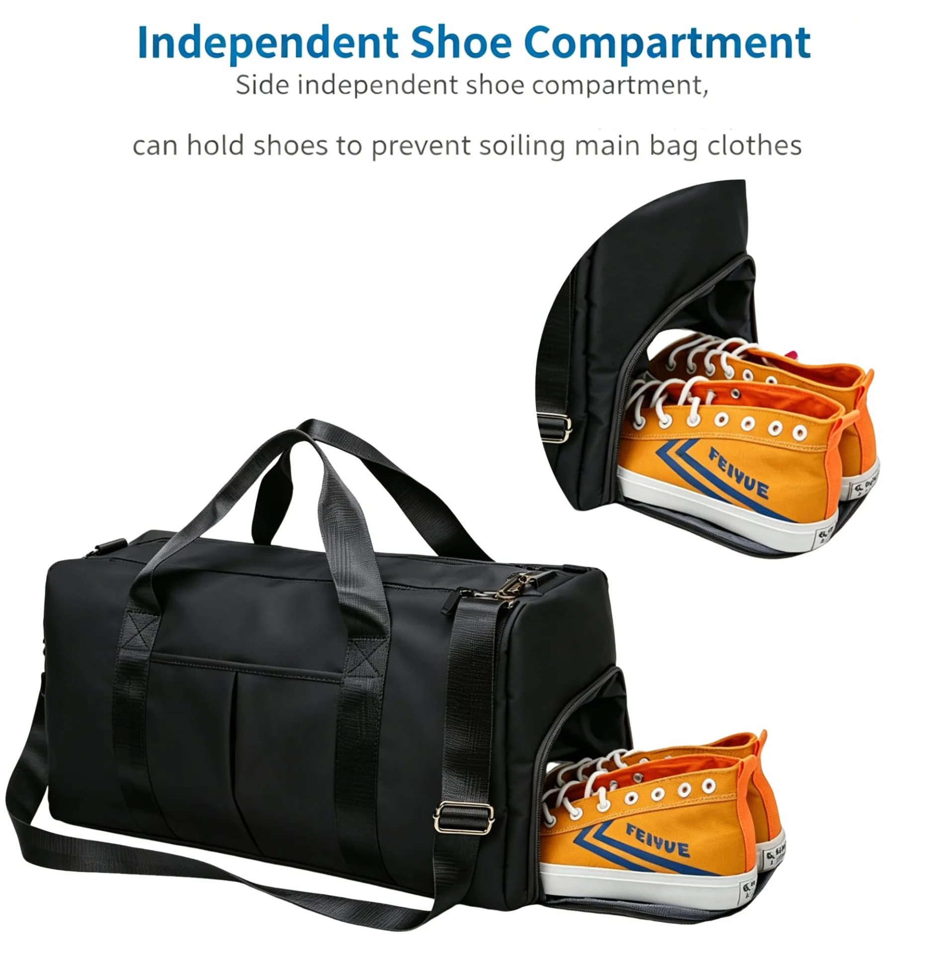 Sac de Sport Femme Homme Léger Compartiment Chaussures Fitness Basketball Voyages